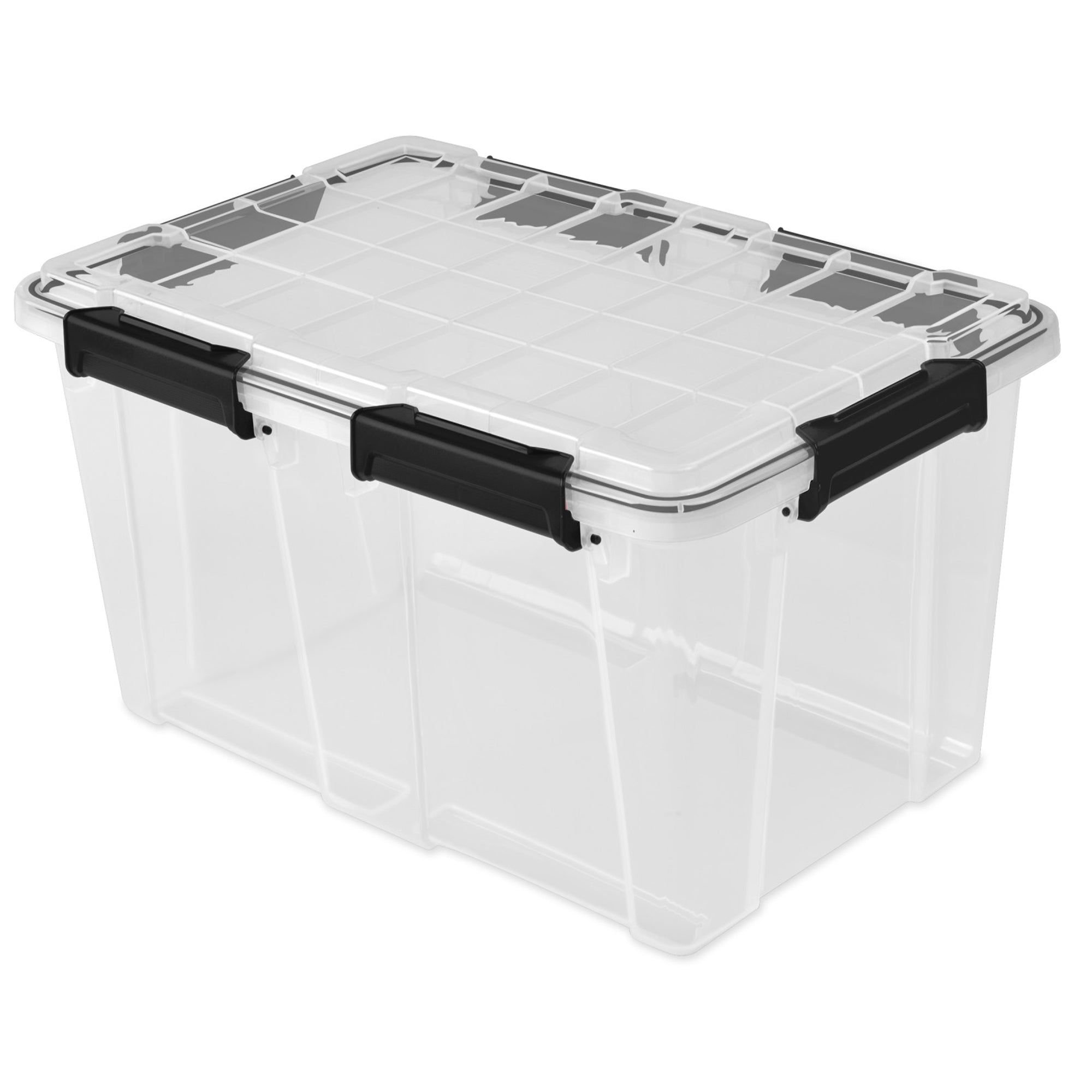 Sterilite 54Qt Gasket Box, Stackable Storage Container with Lids, Black, 16 Pack