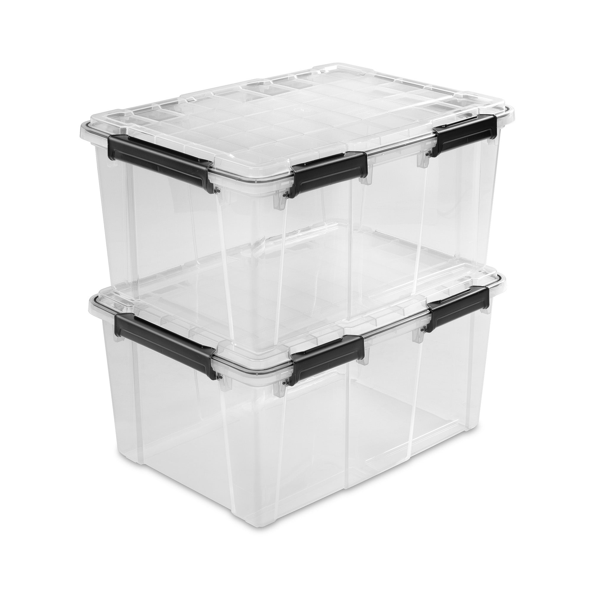 Sterilite 80 Qt Gasket Box, Stackable Storage Container with Lids, Black, 8 Pack
