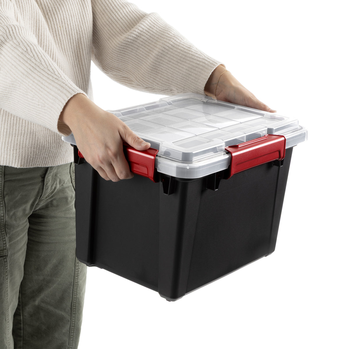 Sterilite 5 Gal Gasket Box, Stackable Storage Container with Lid, Black, 6 Pack