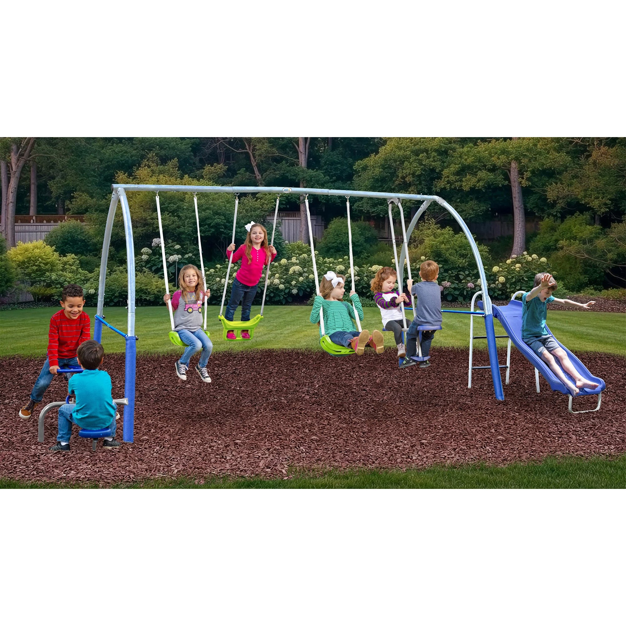 XDP Recreation Titan II Safe-Arch Swing Set for Backyard, Silver, Blue & Green - VMInnovations