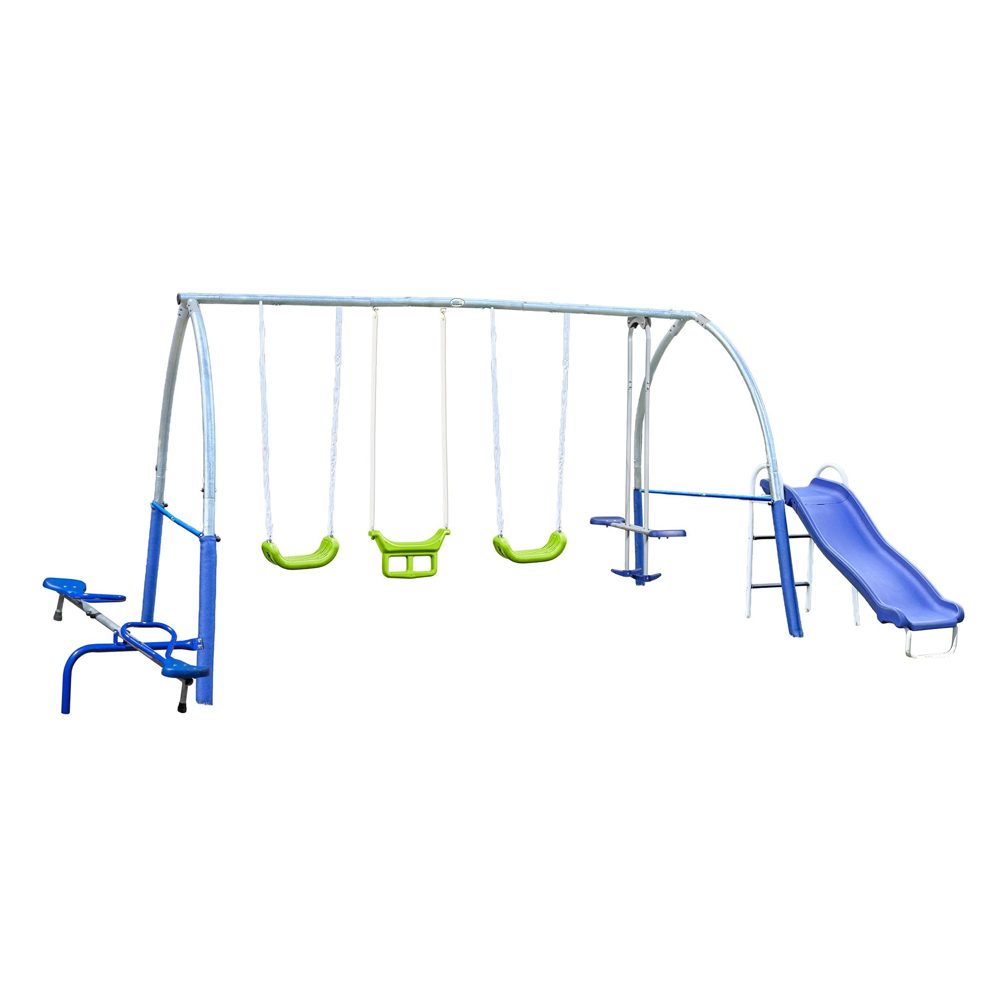 XDP Recreation Titan II Safe-Arch Swing Set for Backyard, Silver, Blue & Green