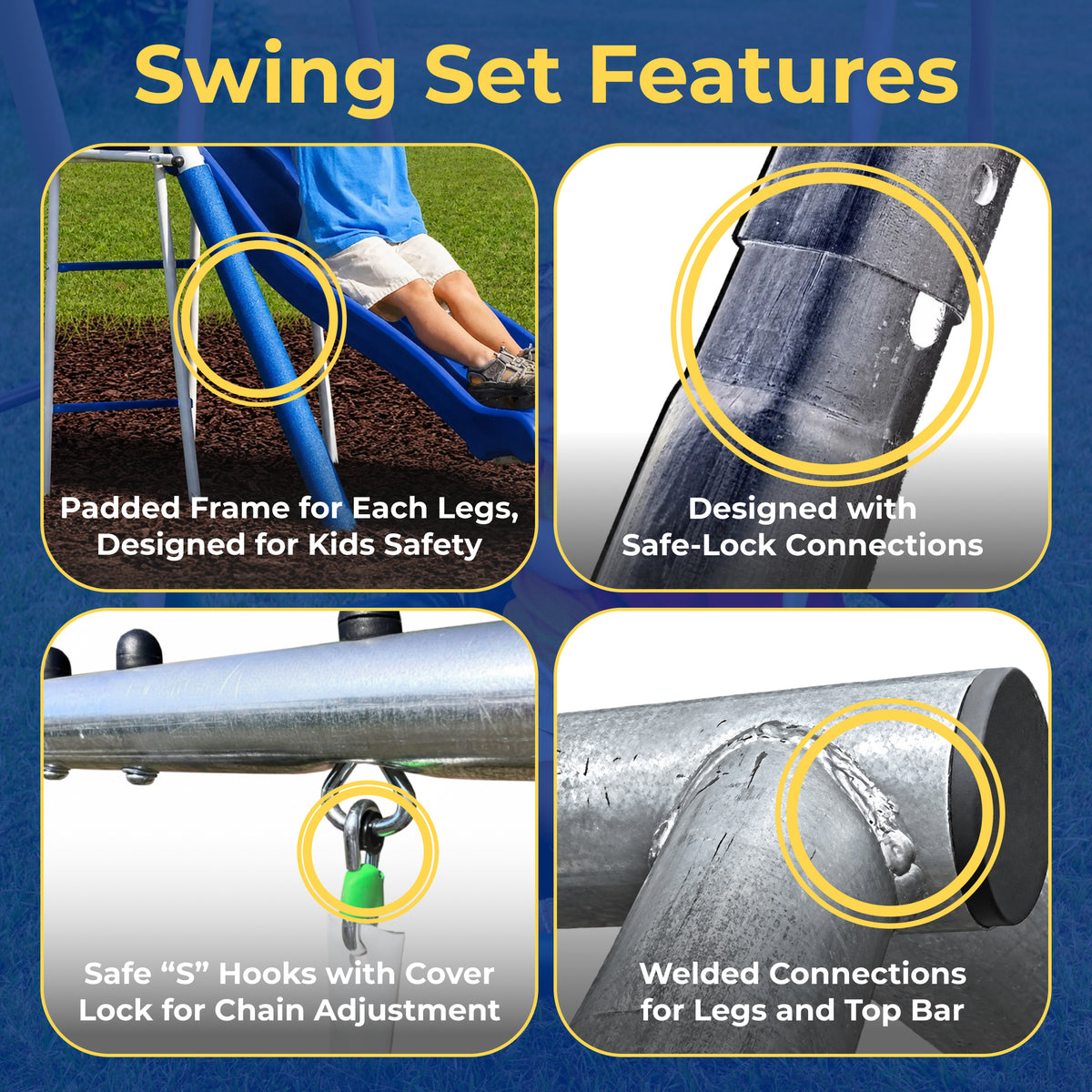 XDP Recreation Titan II Safe-Arch Swing Set for Backyard, Silver, Blue & Green - VMInnovations