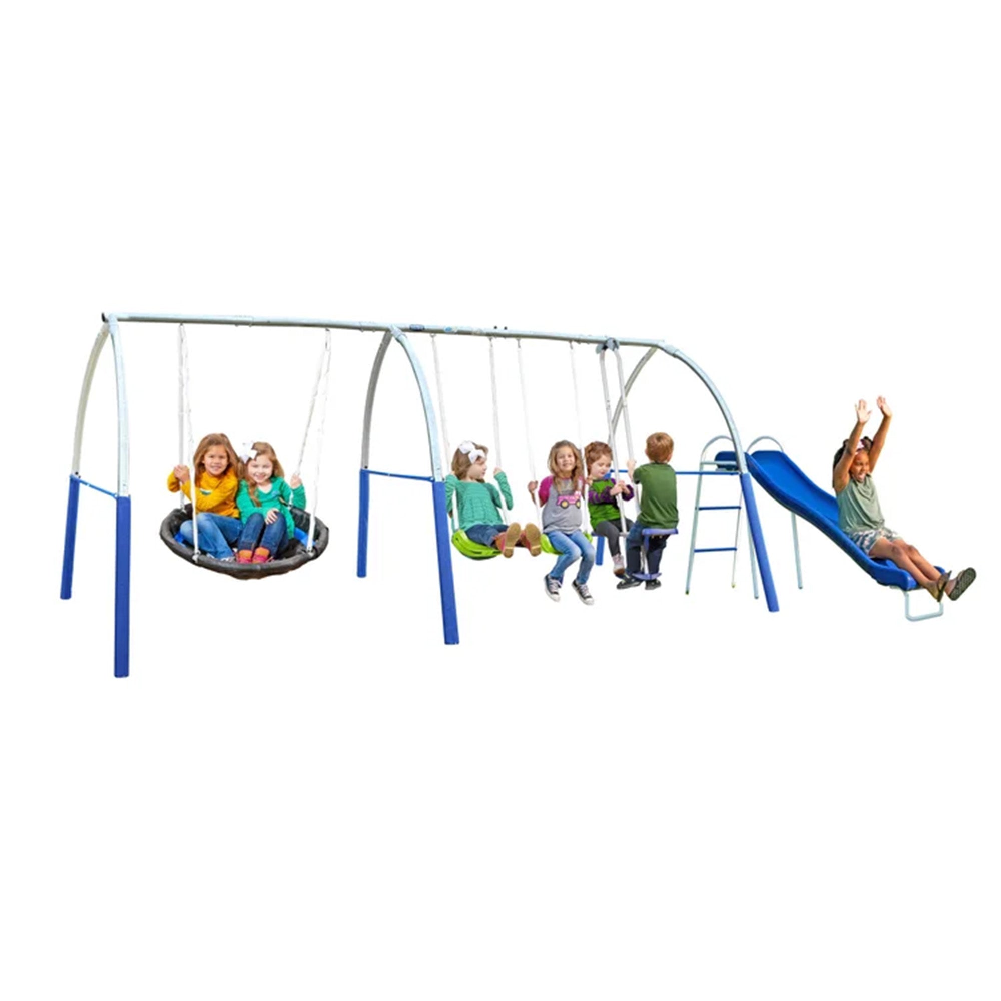 XDP Recreation Palisade Safe-Arch Swing Set for Backyard, Silver, Blue & Green