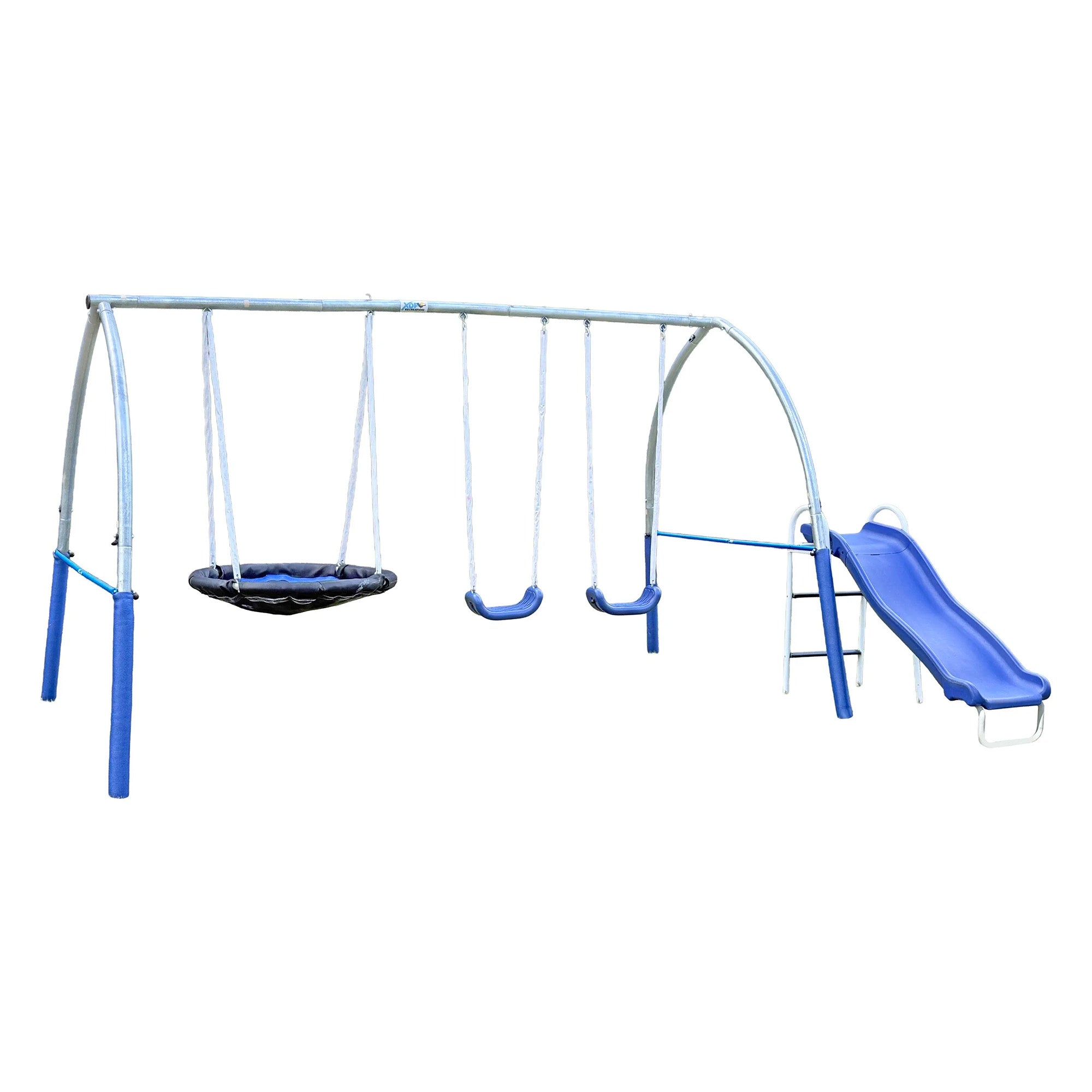 XDP Recreation SuperDisc PLUS Safe-Arch Backyard Swing Set, Metal, Silver & Blue