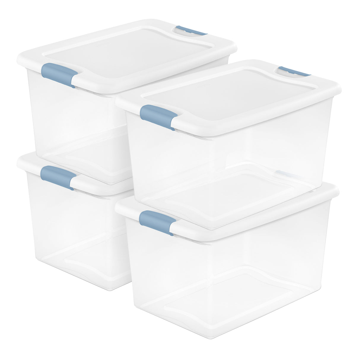 Sterilite 64 Qt Latching Box Stackable Storage Container with Lid, White, 4 Pack