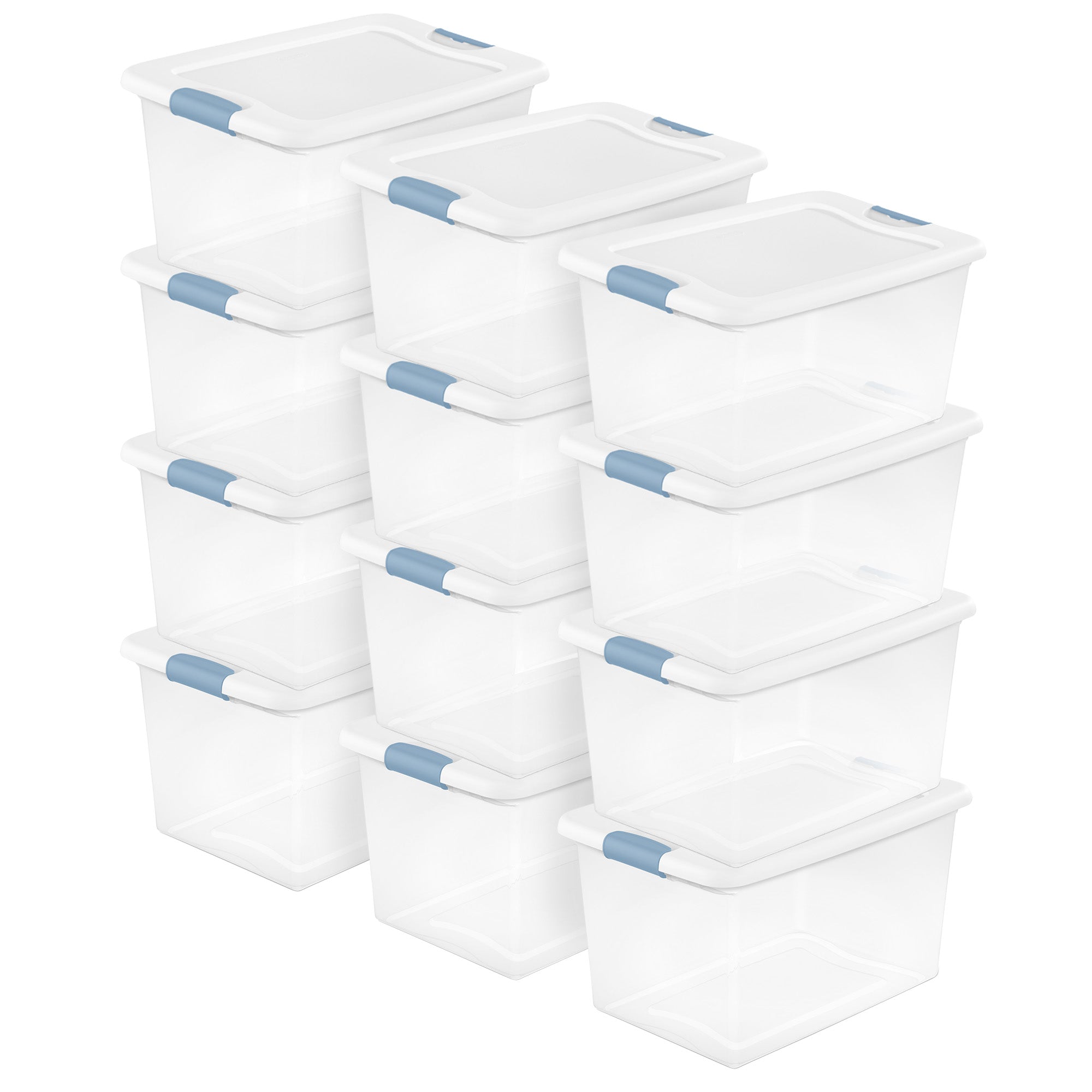 Sterilite 64Qt Latching Box Stackable Storage Container with Lid, White, 12 Pack