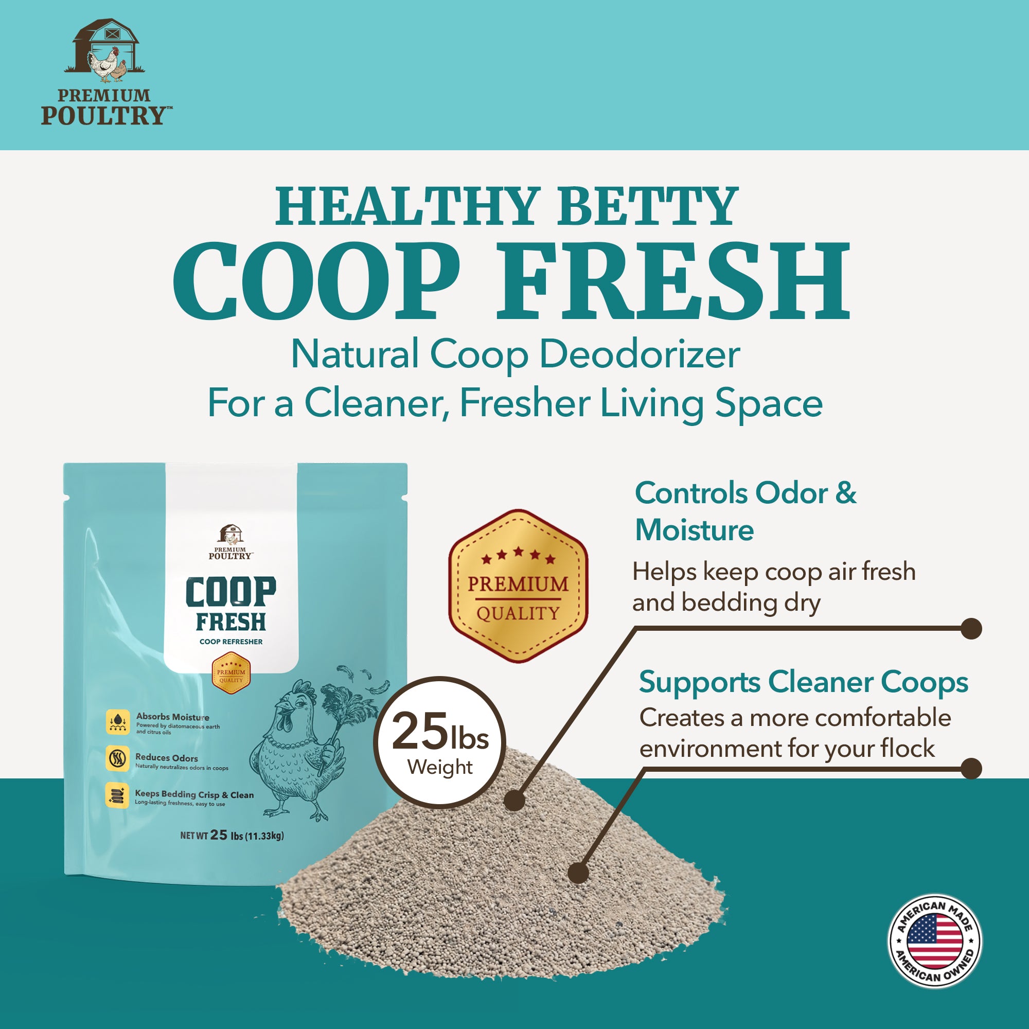 Premium Poultry Coop Fresh Odor, Moisture Control for Chicken Coop, 25lb, 2 Pack