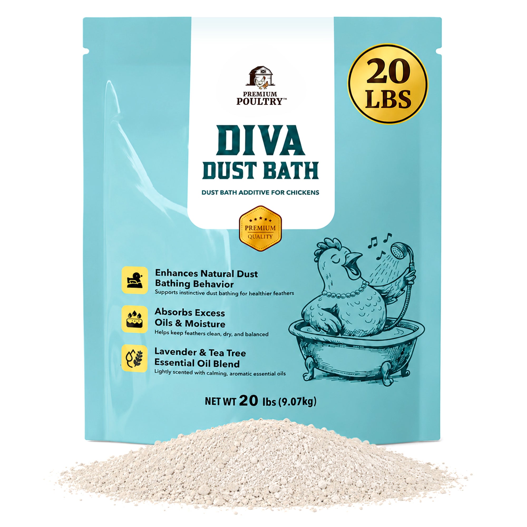 Premium Poultry Diva Dust Bath with Lavender & Tea Tree, Chicken Coop, 20 Lb Bag