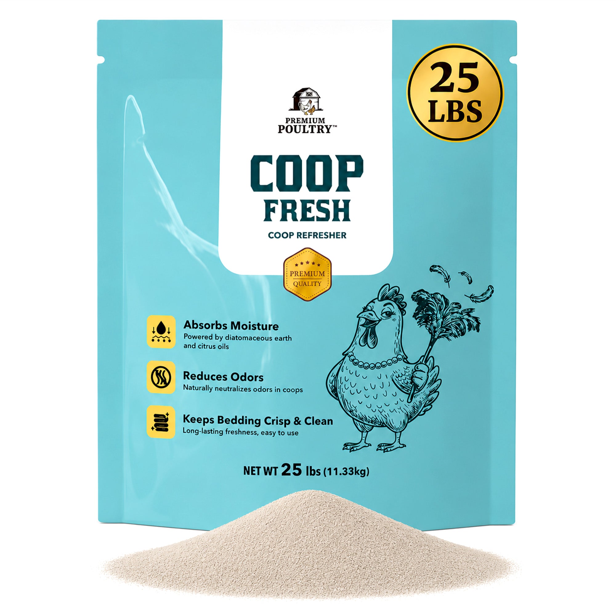 Premium Poultry Coop Fresh, Odor & Moisture Control for Chicken Coop, 25 Lb Bag