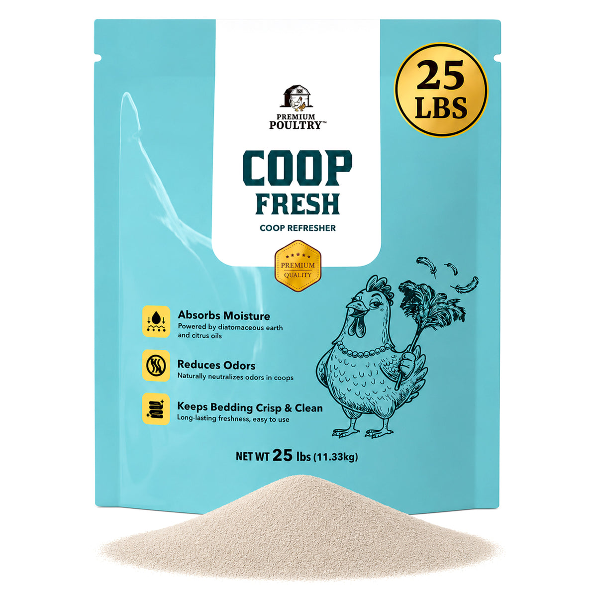 Premium Poultry Coop Fresh, Odor & Moisture Control for Chicken Coop, 25 Lb Bag - VMInnovations