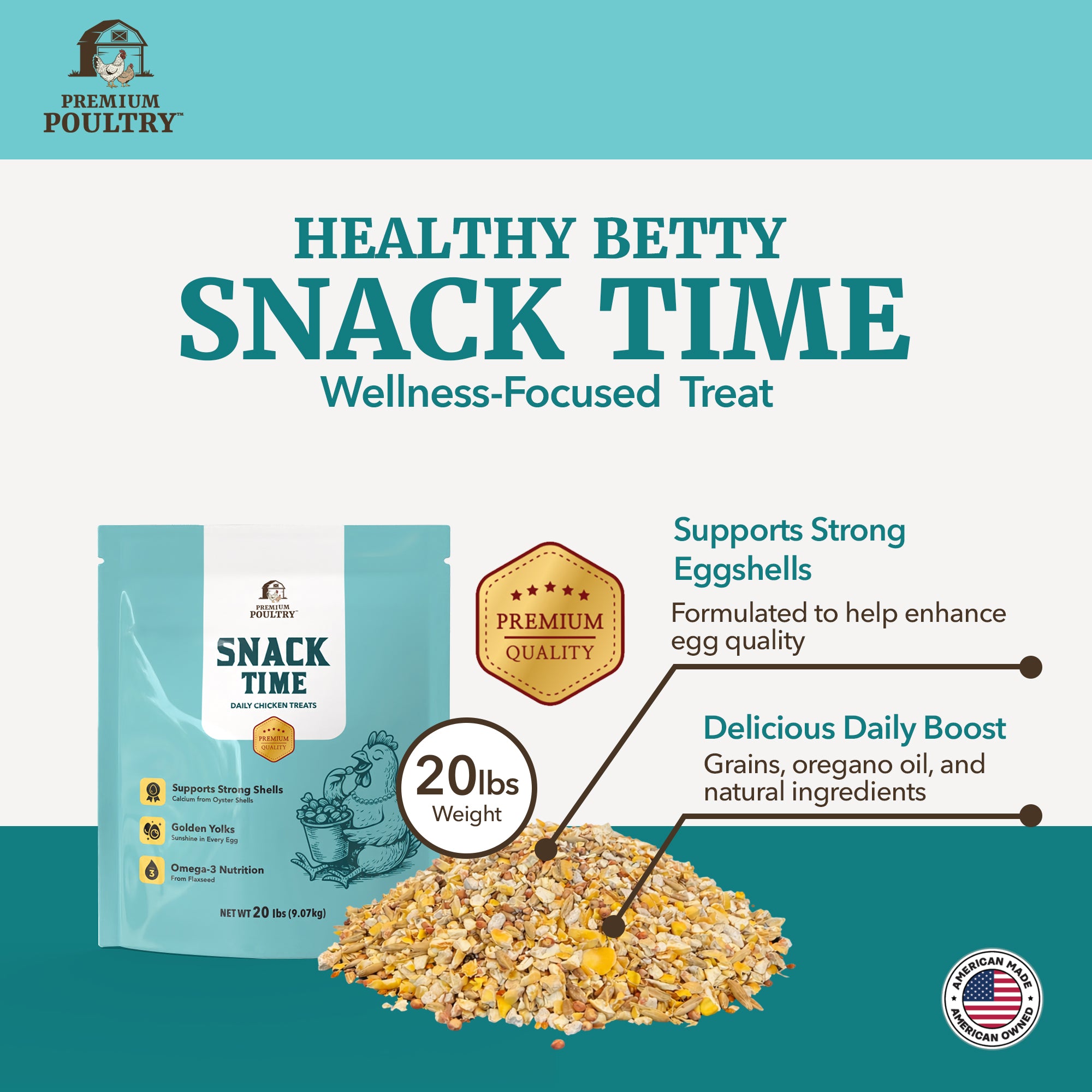 Premium Poultry Snack Time Treat Mix, Supports Egg Shells & Yolk, 20 lb, 2 Pack