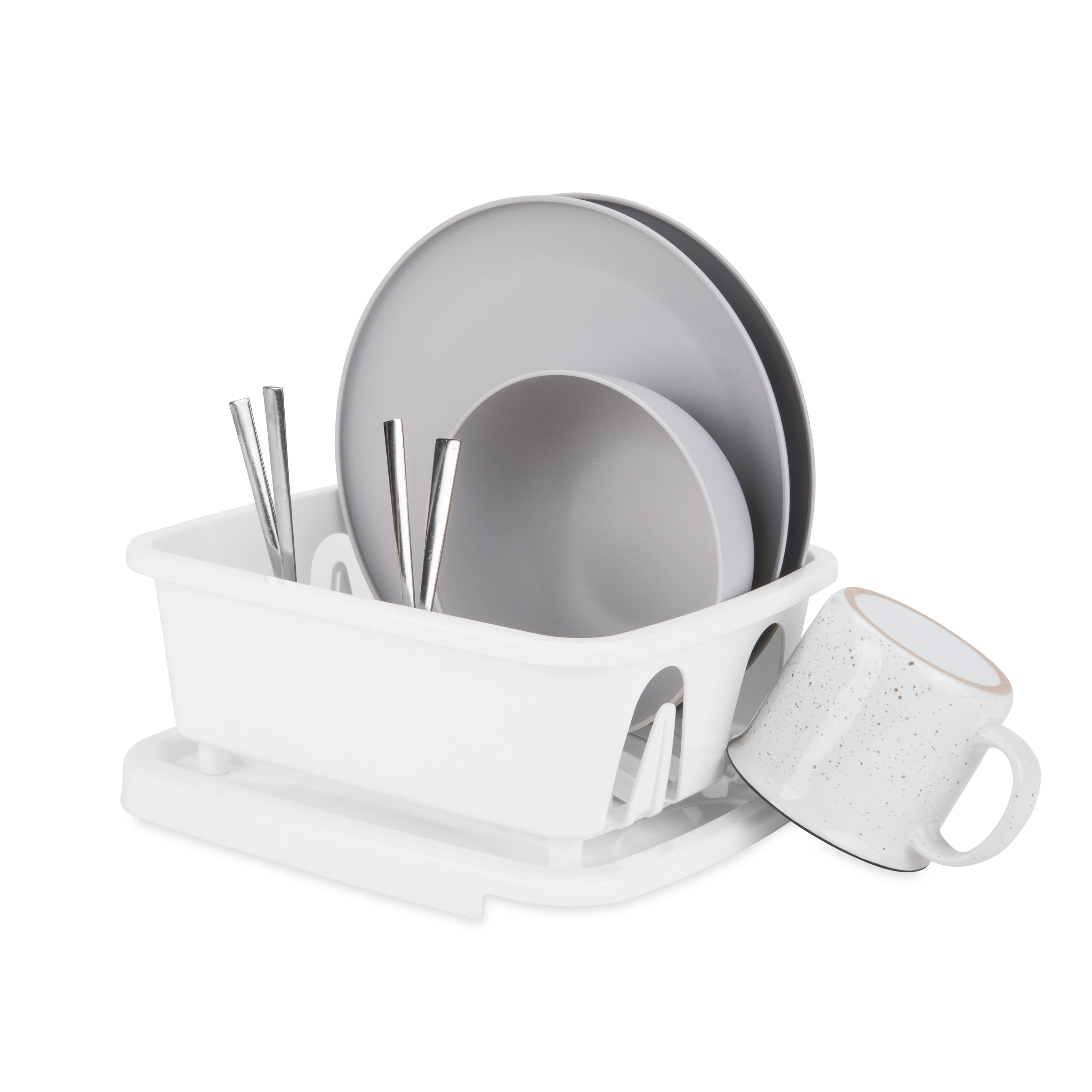 Camco RV Kitchen Mini Dish Drainer and Tray with Sloped Drain Tray Design, White - VMInnovations