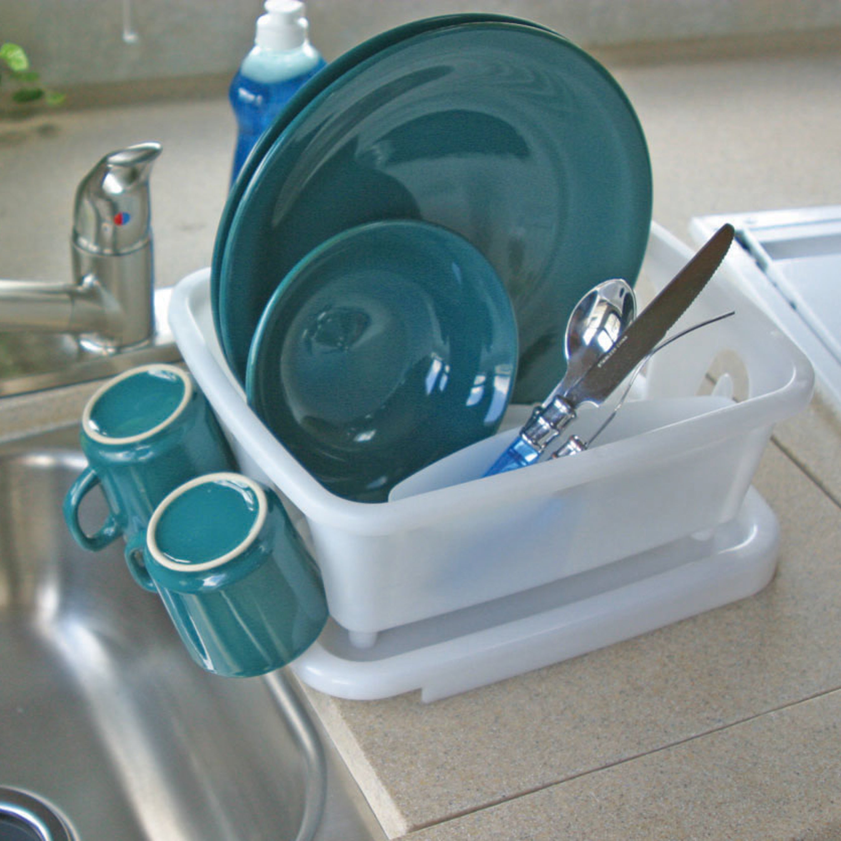 Camco RV Kitchen Mini Dish Drainer and Tray with Sloped Drain Tray Design, White - VMInnovations
