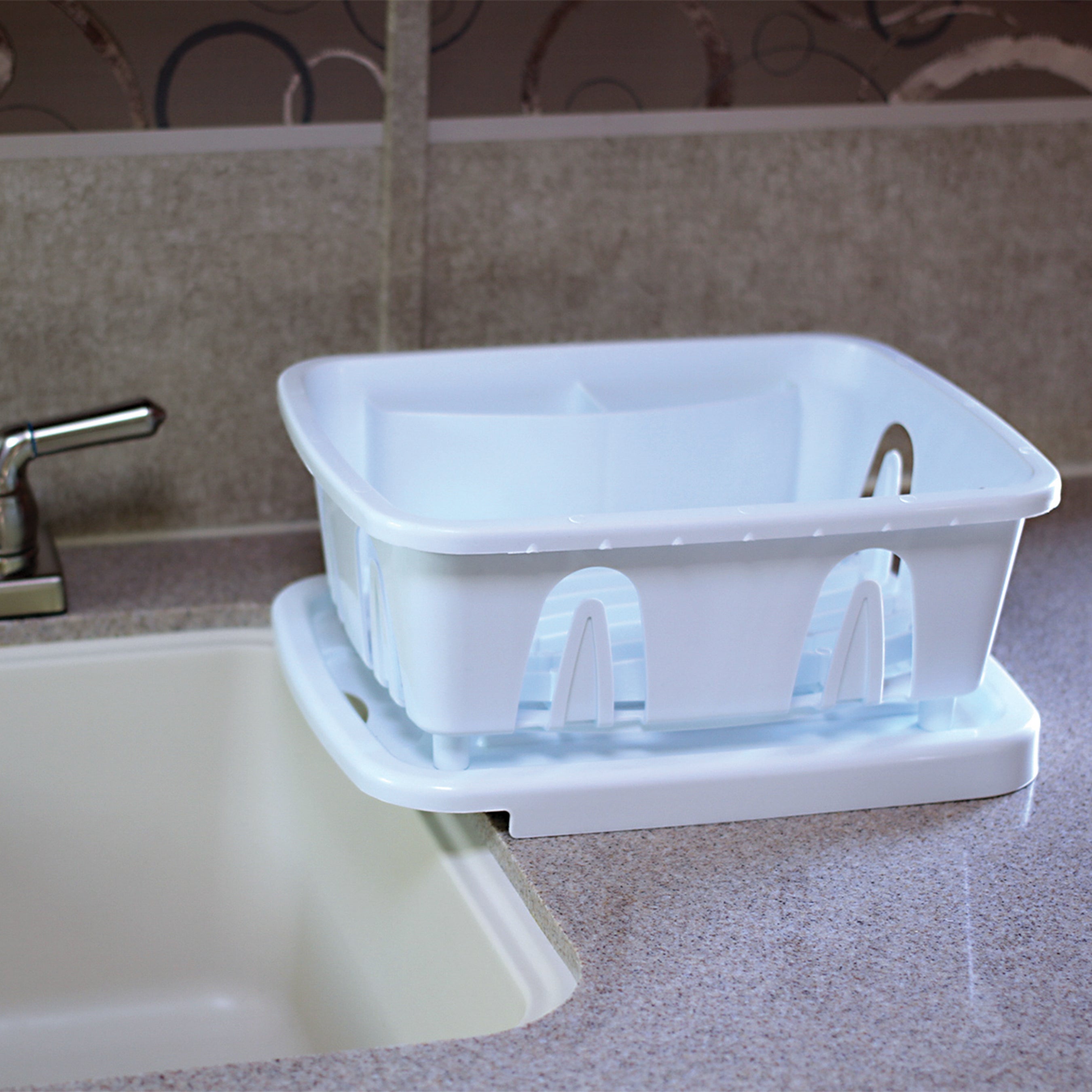 Camco RV Kitchen Mini Dish Drainer and Tray with Sloped Drain Tray Design, White - VMInnovations