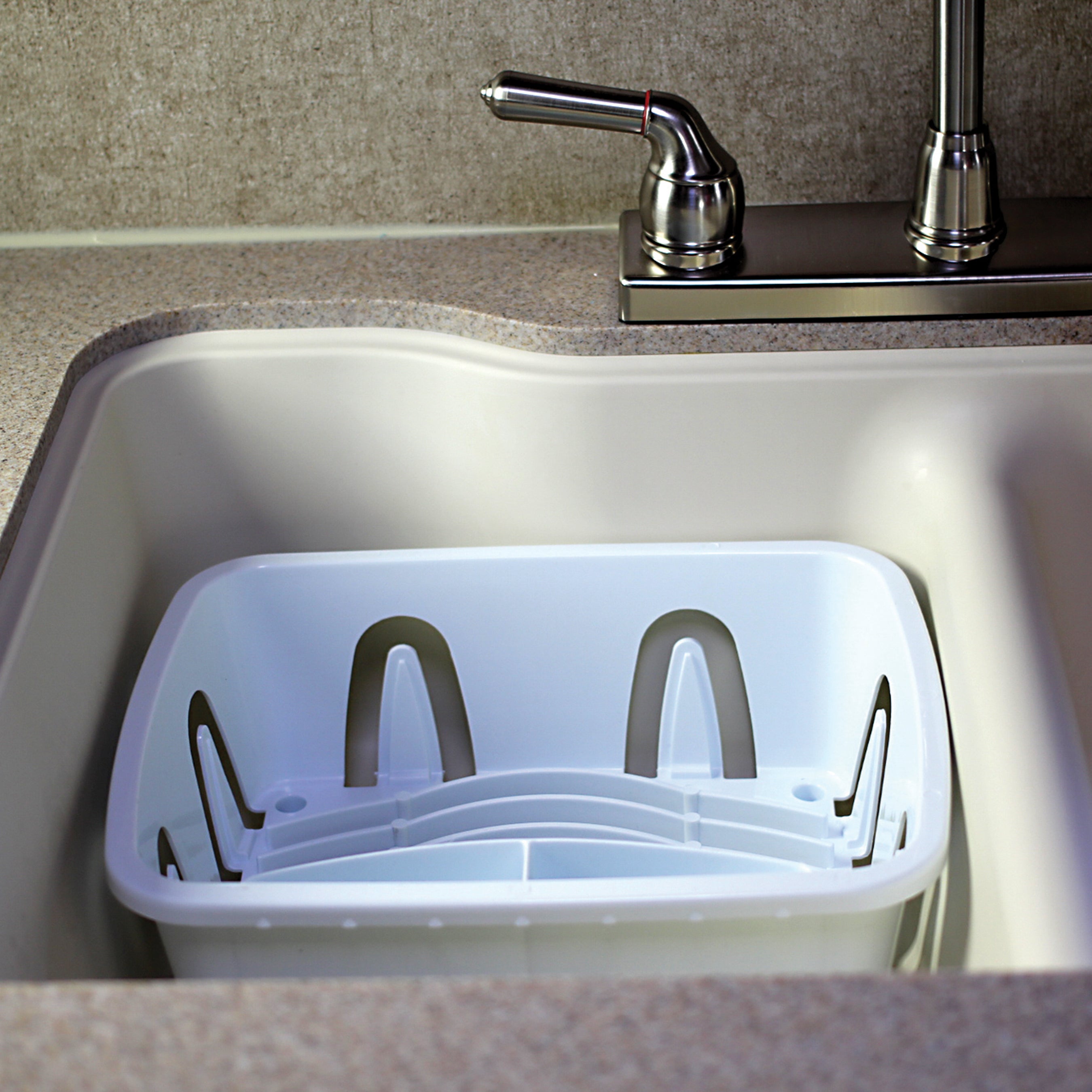 Camco RV Kitchen Mini Dish Drainer and Tray with Sloped Drain Tray Design, White - VMInnovations