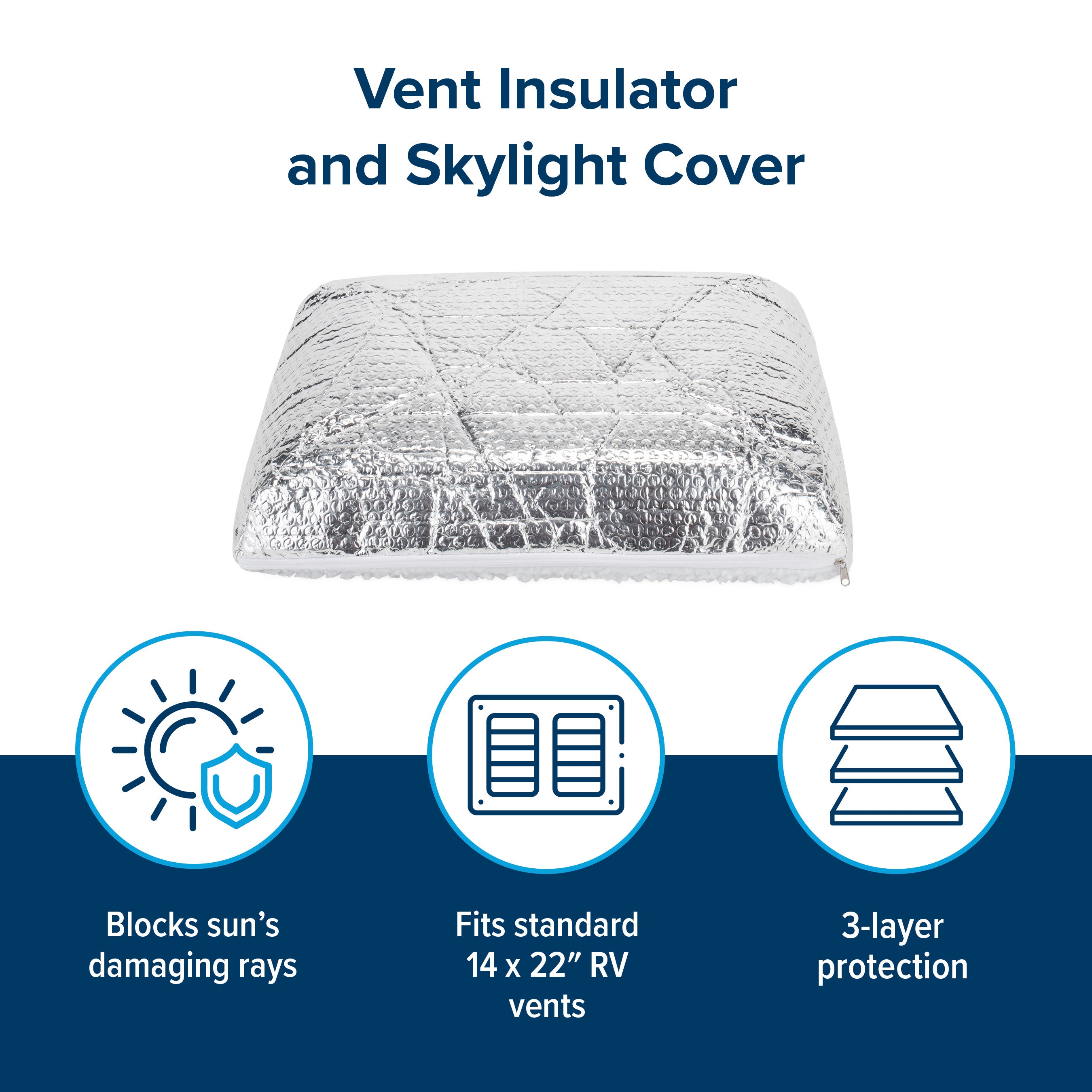 Camco 14” x 22" RV Vent Insulator Cover for Roof, Skylight, Reflective Surface