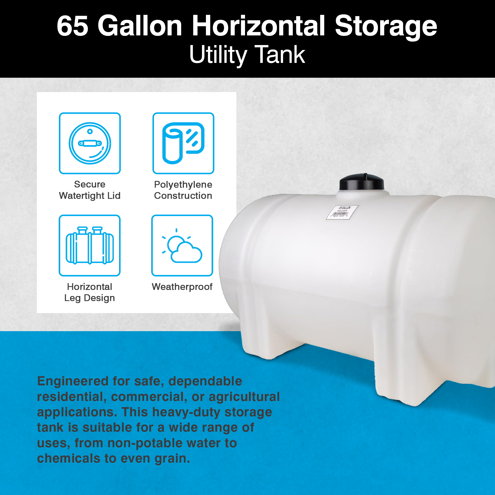 Norwesco 65 Gal Horizontal Leg Utility Tank, Water Storage Container(Open Box) - VMInnovations