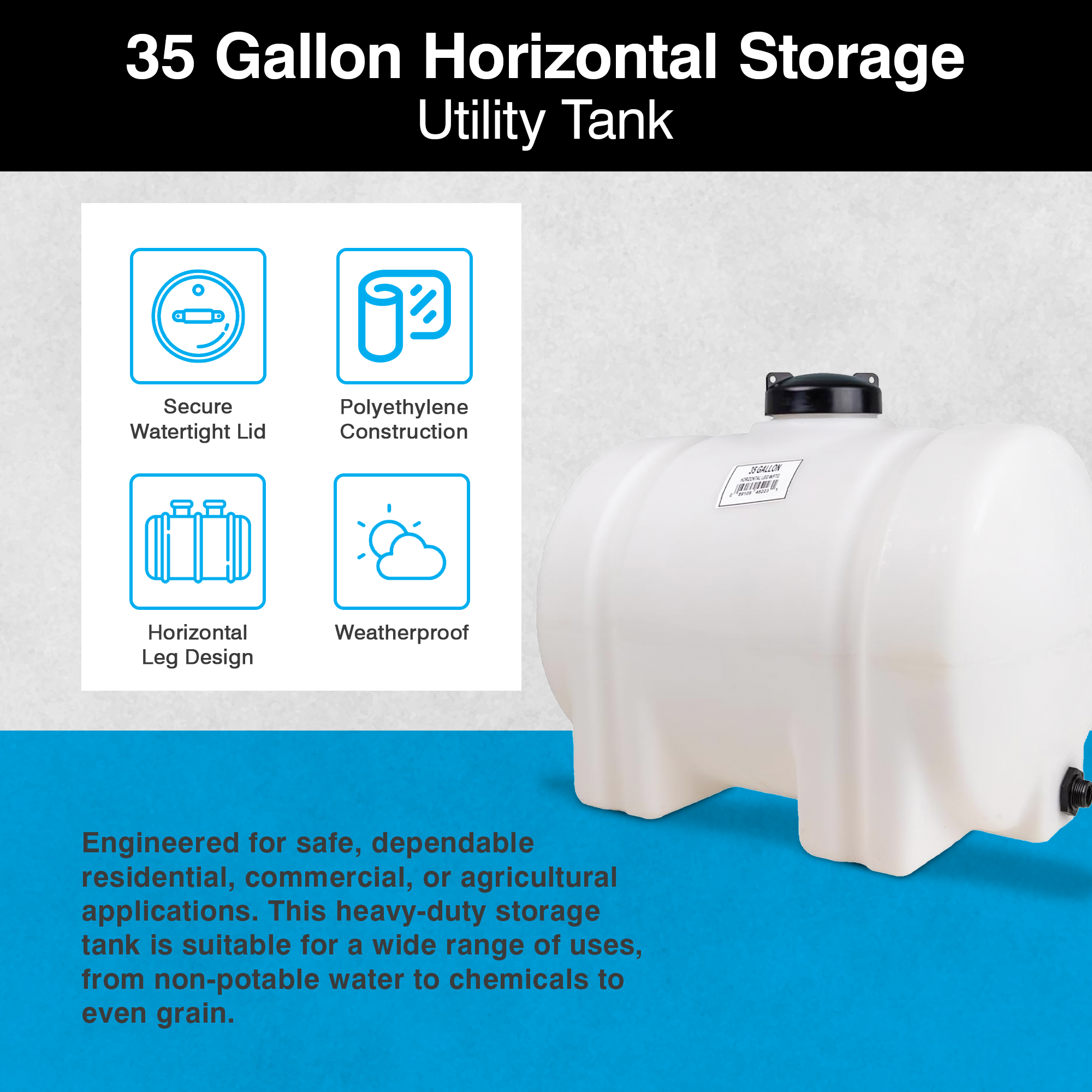 Norwesco 35 Gal Horizontal Leg Utility Tank, Water Storage Container (Open Box)