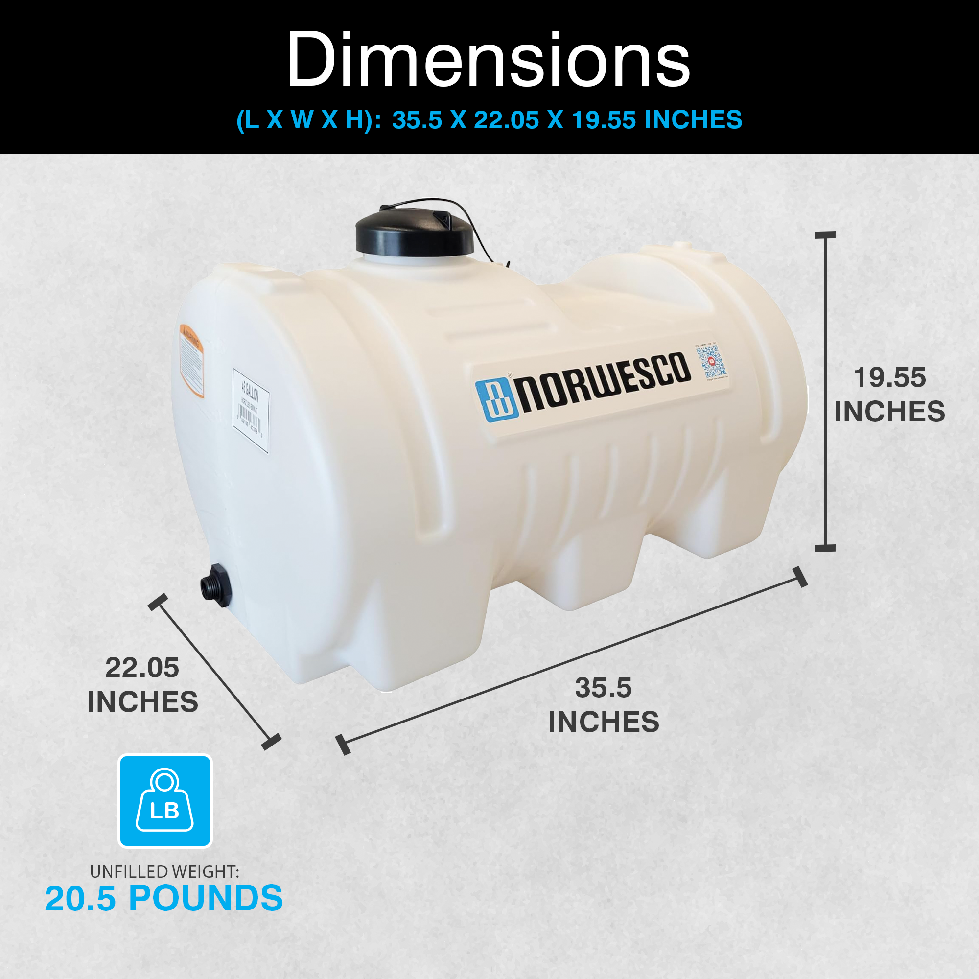 Norwesco 46 Gallon Horizontal Leg Utility Tank, Water Storage Container, White - VMInnovations
