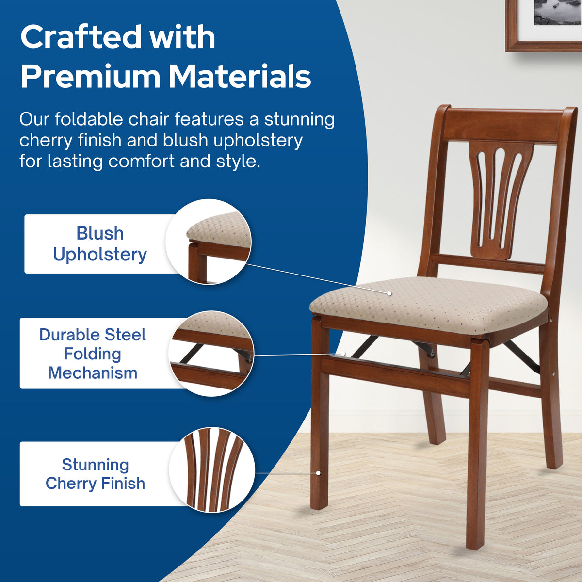 MECO Stakmore Urn Wood Upholstered Fabric Seat Folding Chair Set, (Open Box)