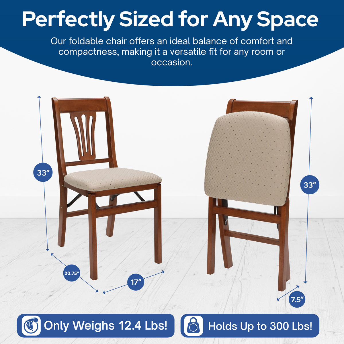 MECO Stakmore Urn Wood Upholstered Fabric Seat Folding Chair Set, Cherry(2 Pack)