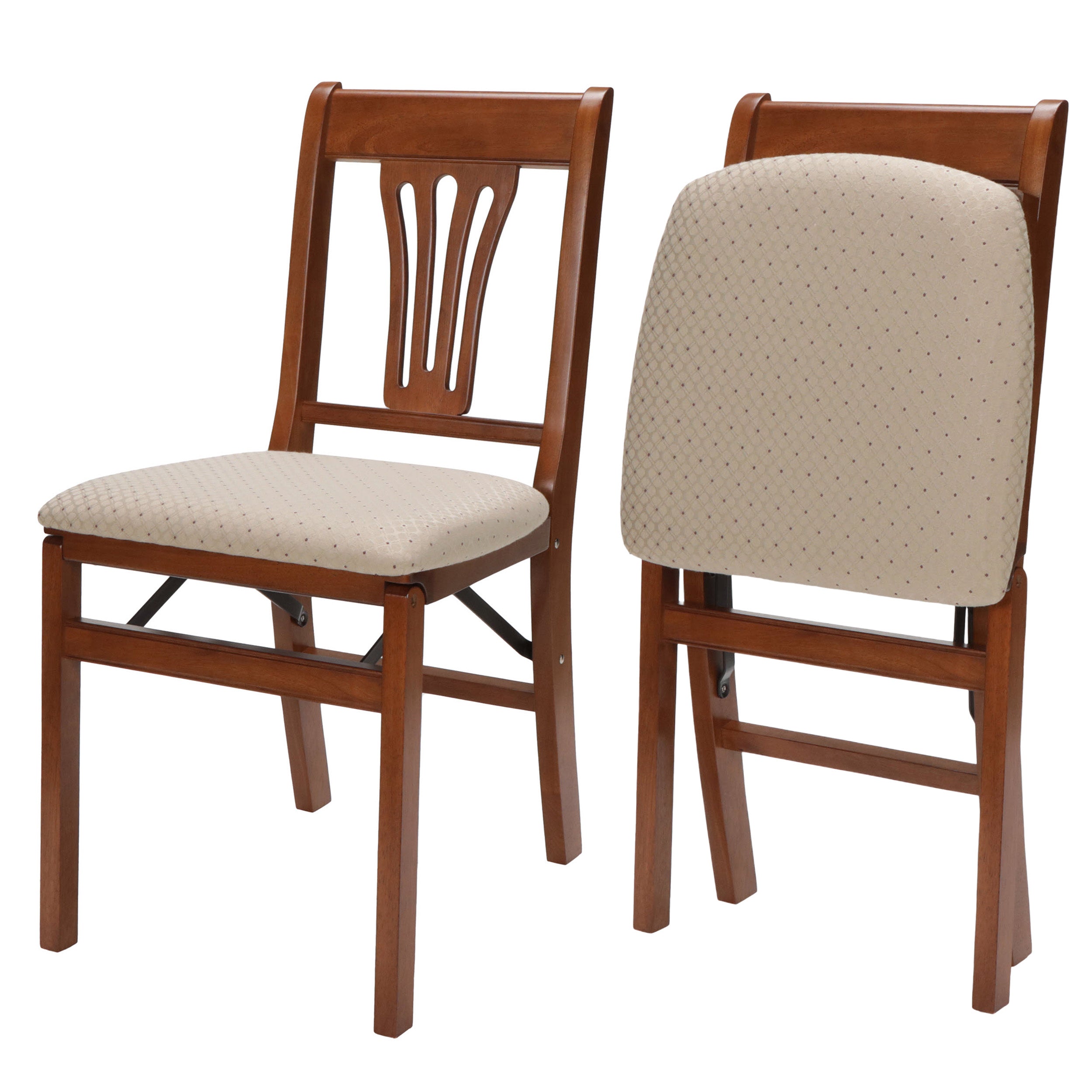 MECO Stakmore Urn Wood Upholstered Fabric Seat Folding Chair Set, (Open Box)