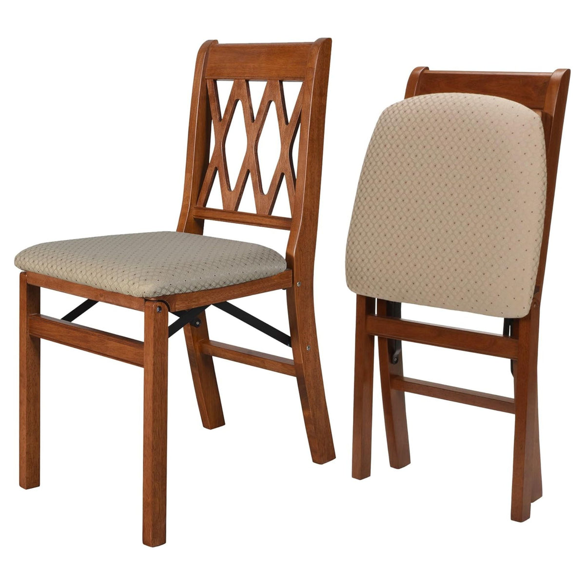 Stakmore Back Wooden Folding Chairs w/Padded Seat, Cherry, 2pc (Open Box)