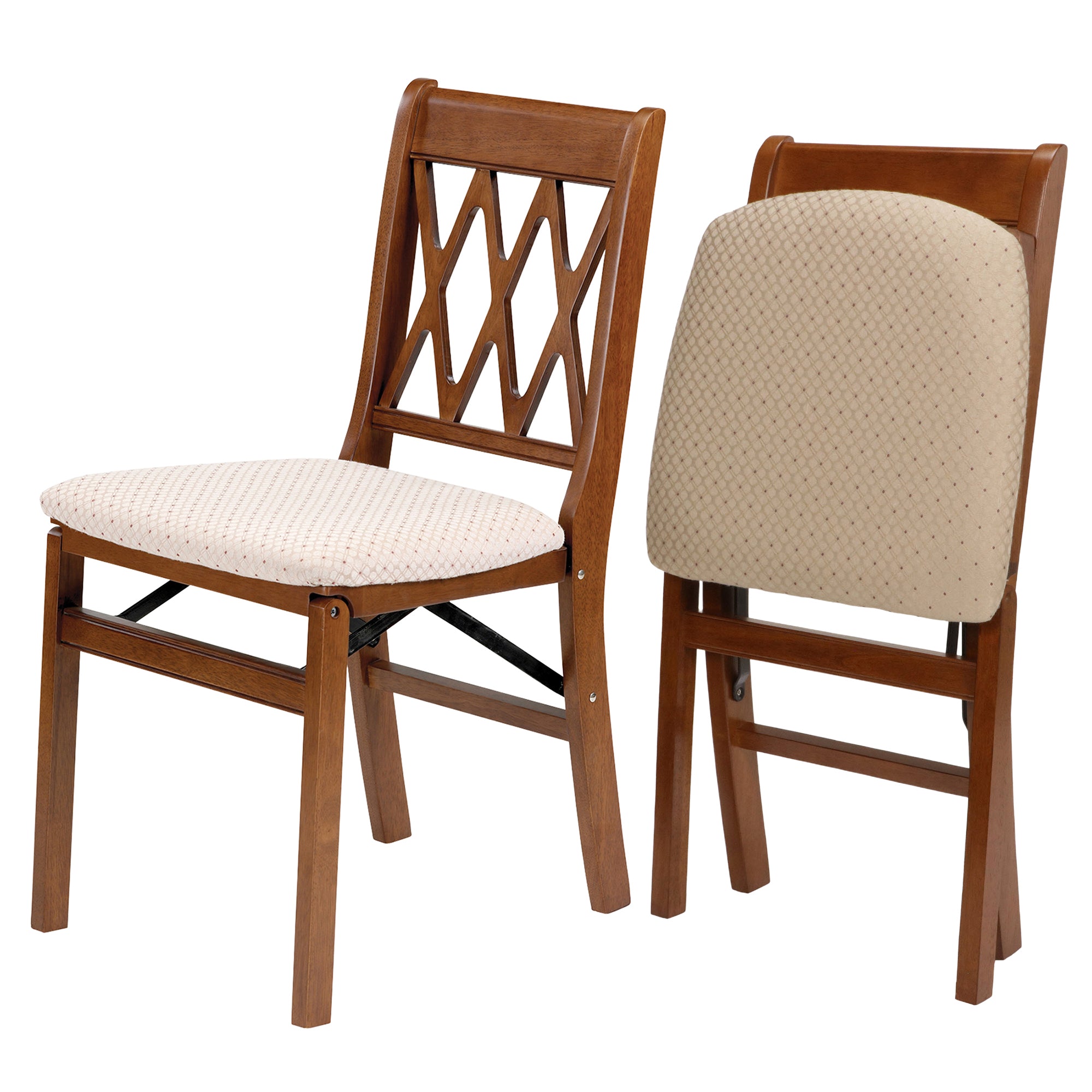 Stakmore Lattice Back Wooden Folding Chairs w/ Padded Seat, Fruitwood, Set of 2