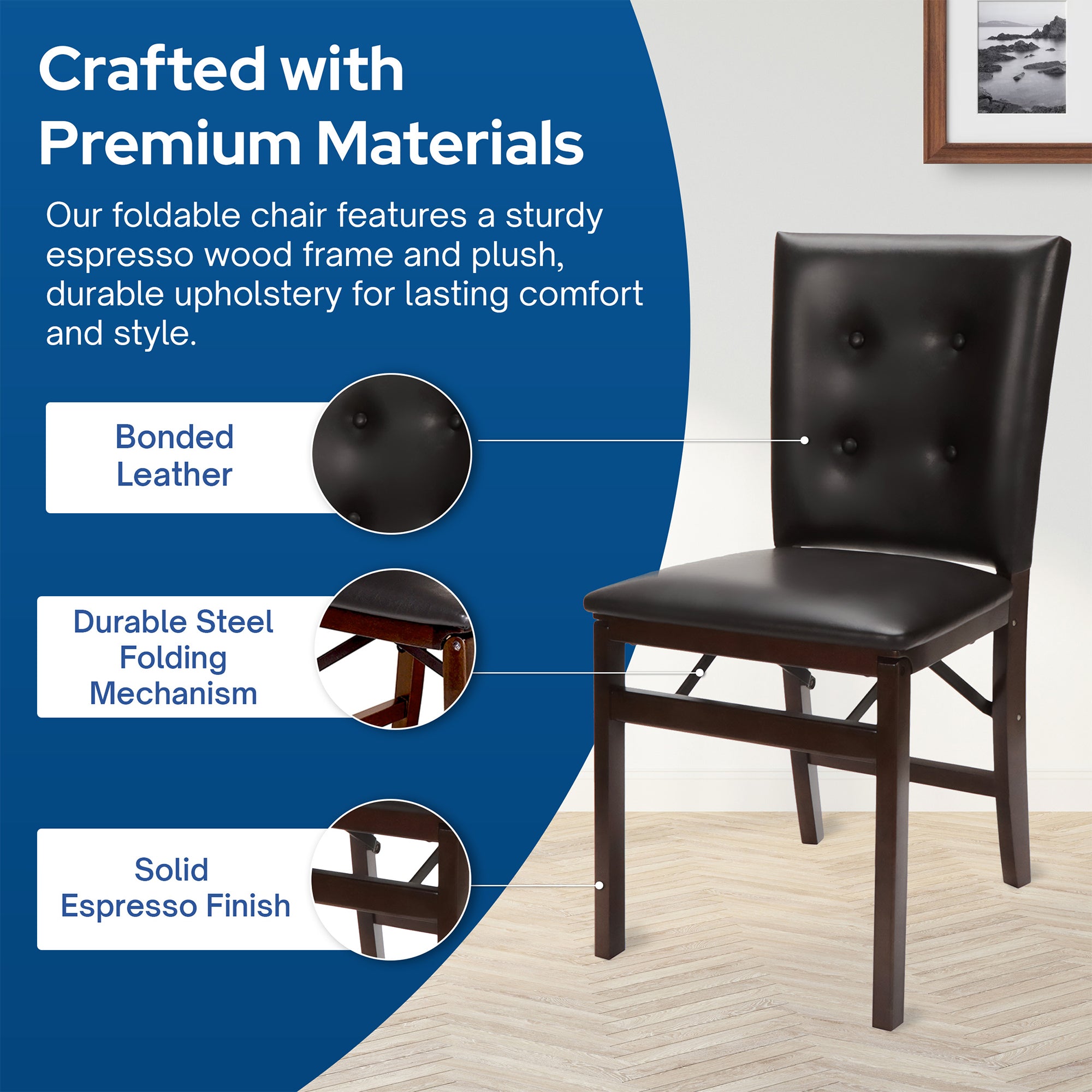 Stakmore Parson's Wooden Folding Chairs with Leather Seats, Set of 2 (Open Box)