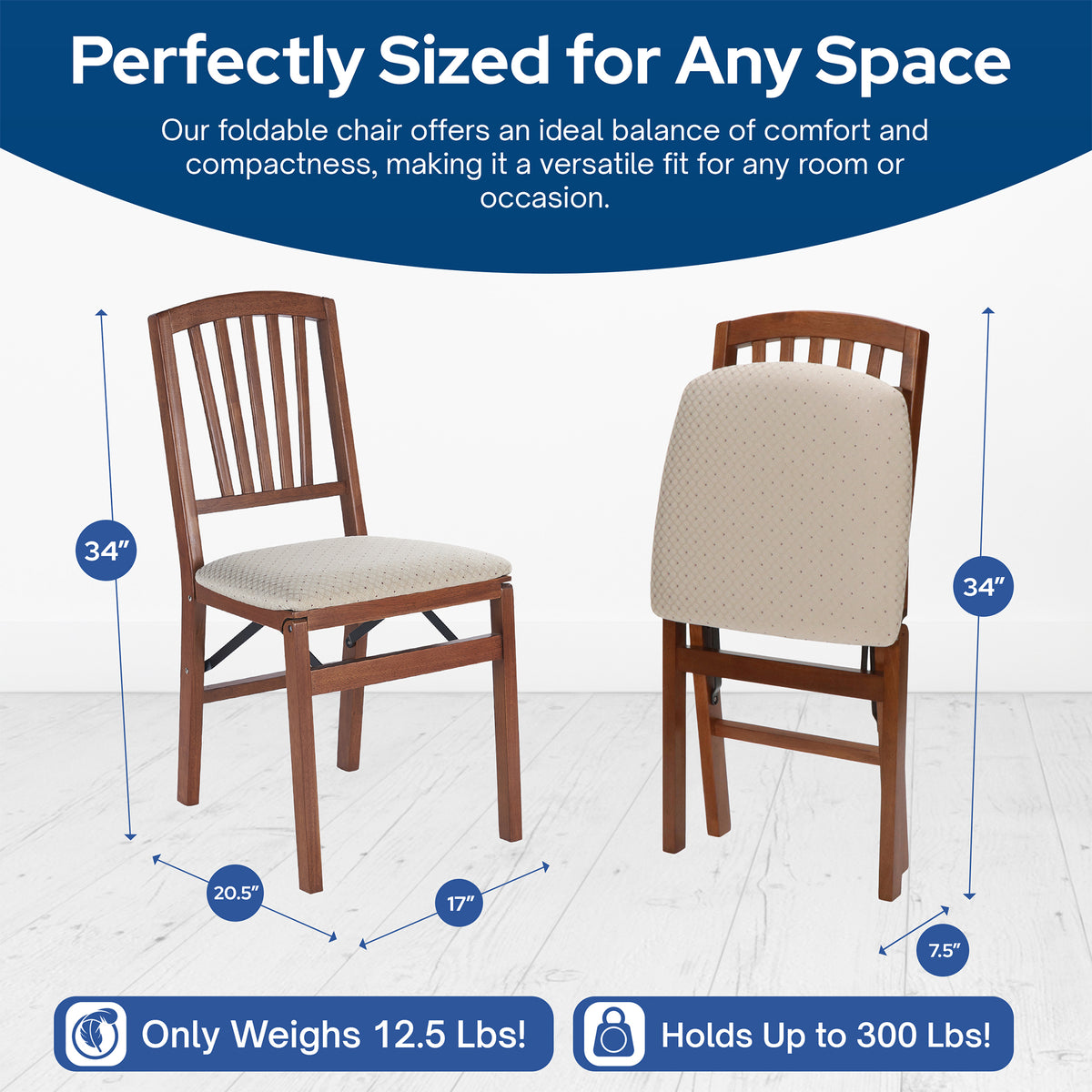 Stakmore Wooden Slat Back Folding Dining Chairs, Padded Seat, Cherry, (Open Box)