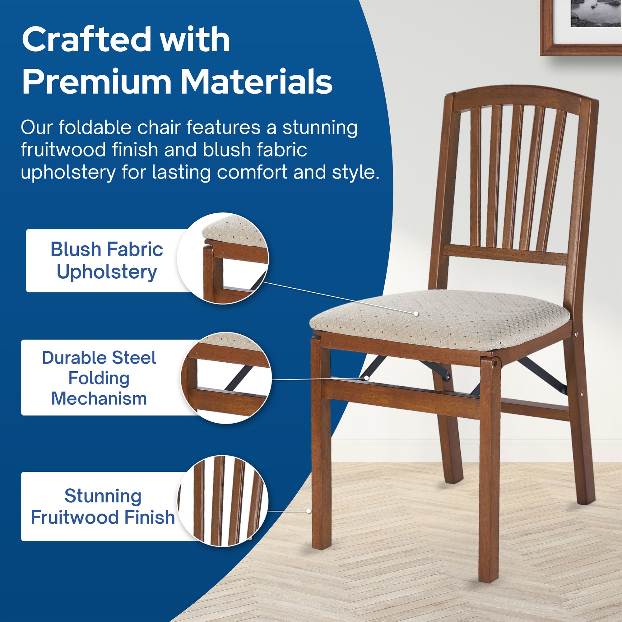 MECO Stakmore Wood Fabric Upholstered Seat Folding Chair, Fruitwood (Open Box)