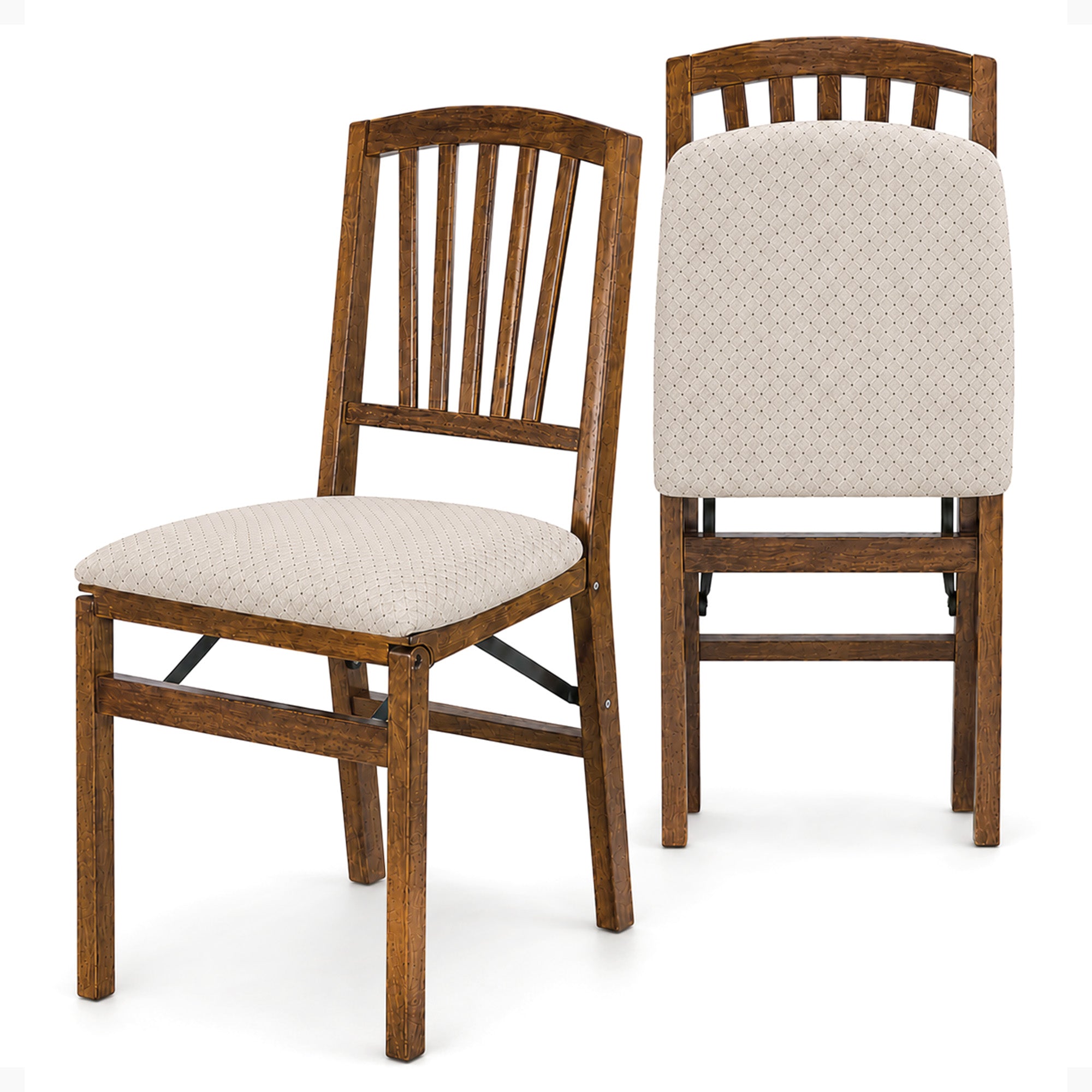 MECO Stakmore Wood Fabric Upholstered Seat Folding Chair, Fruitwood (Open Box)