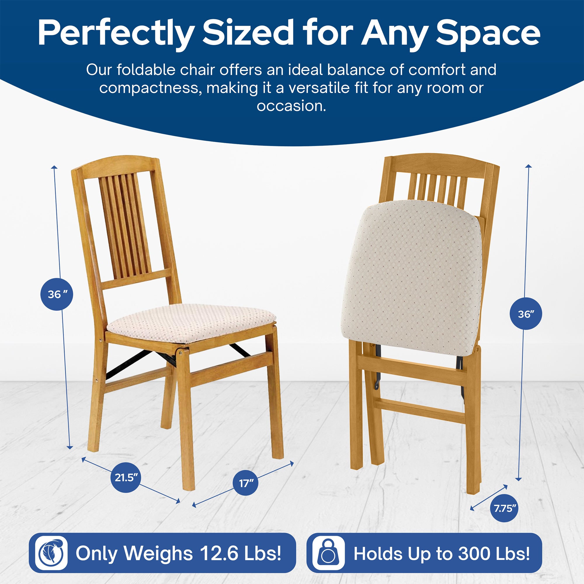 MECO Stakmore Wood Blush Fabric Upholstered Seat Folding Chair Set, Oak (2 Pack) - VMInnovations