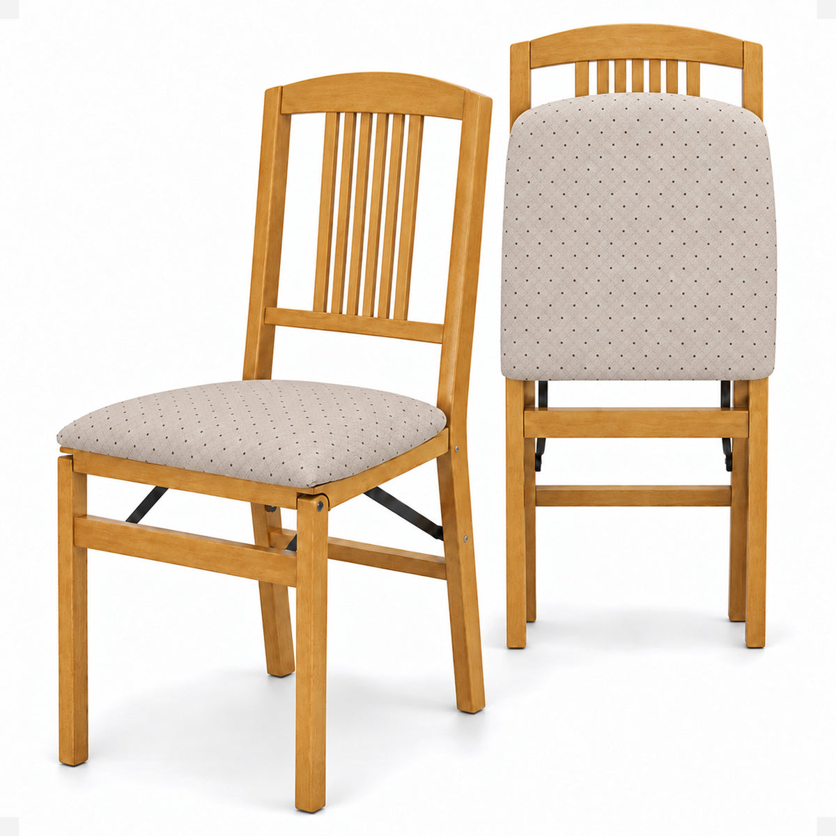 MECO Stakmore Wood Blush Fabric Upholstered Seat Folding Chair Set, (Open Box)