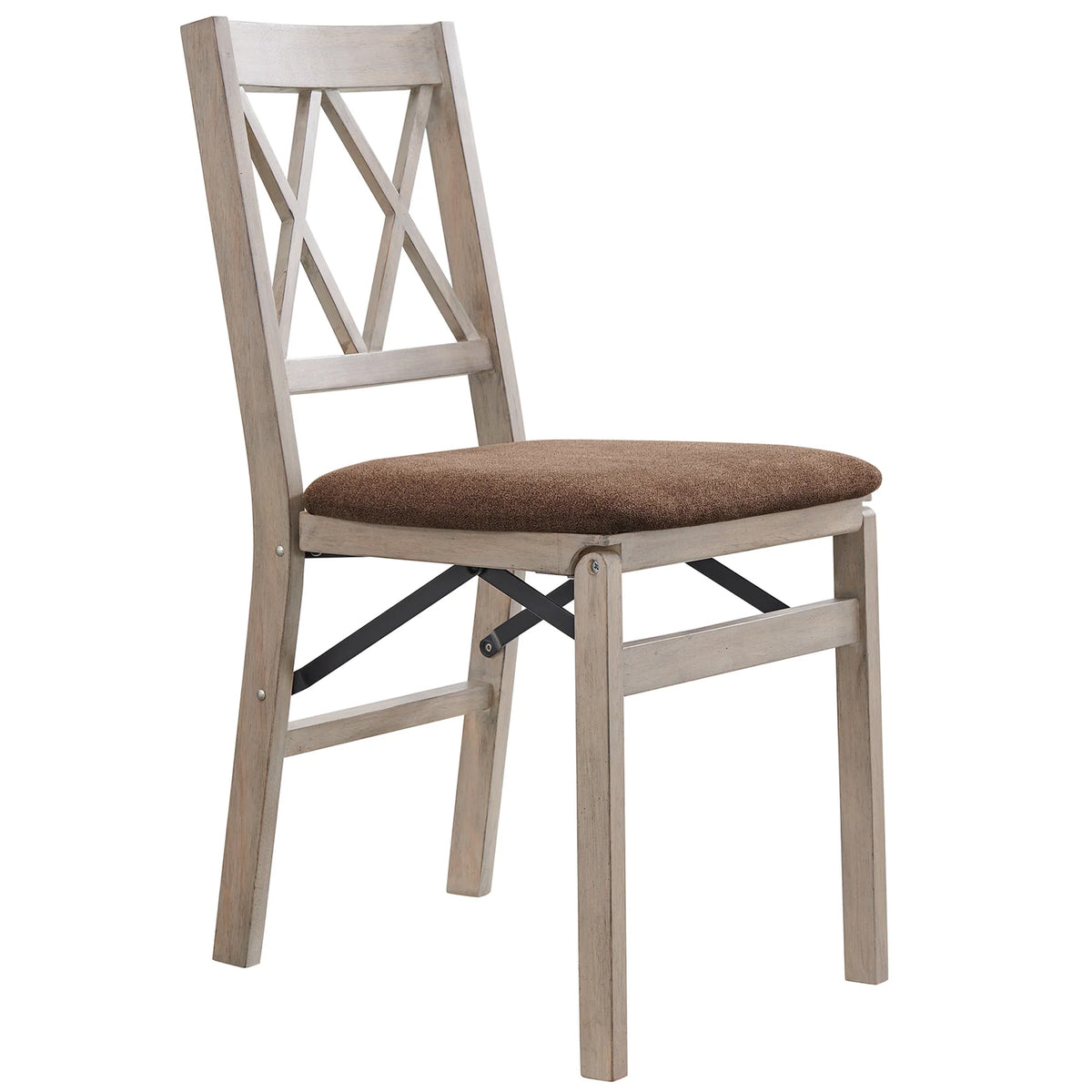 Stakmore Double X Wooden Folding Dining Chairs, Padded Seat, Driftwood, Set of 2
