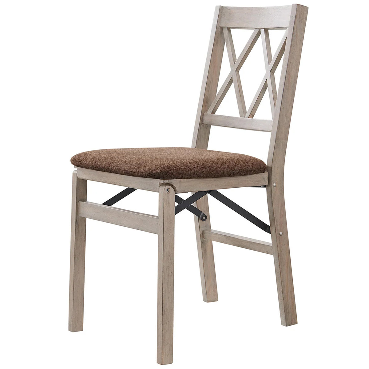Stakmore Double X Wooden Folding Dining Chairs, Padded Seat, Driftwood, Set of 2