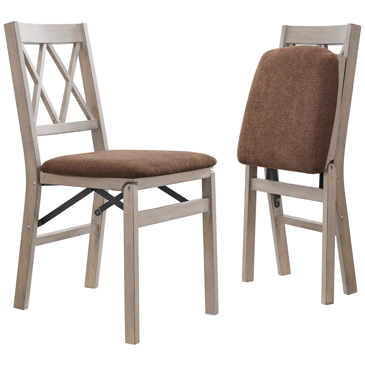 Stakmore Double X Wooden Folding Dining Chairs, Padded Seat, Driftwood, Set of 2