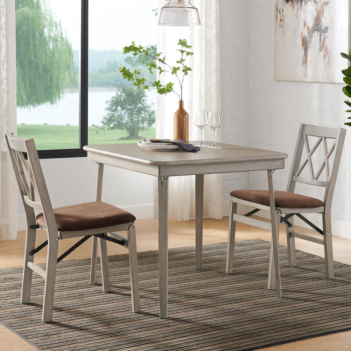 Stakmore Double X Wooden Folding Dining Chairs, Padded Seat, Driftwood, Set of 2