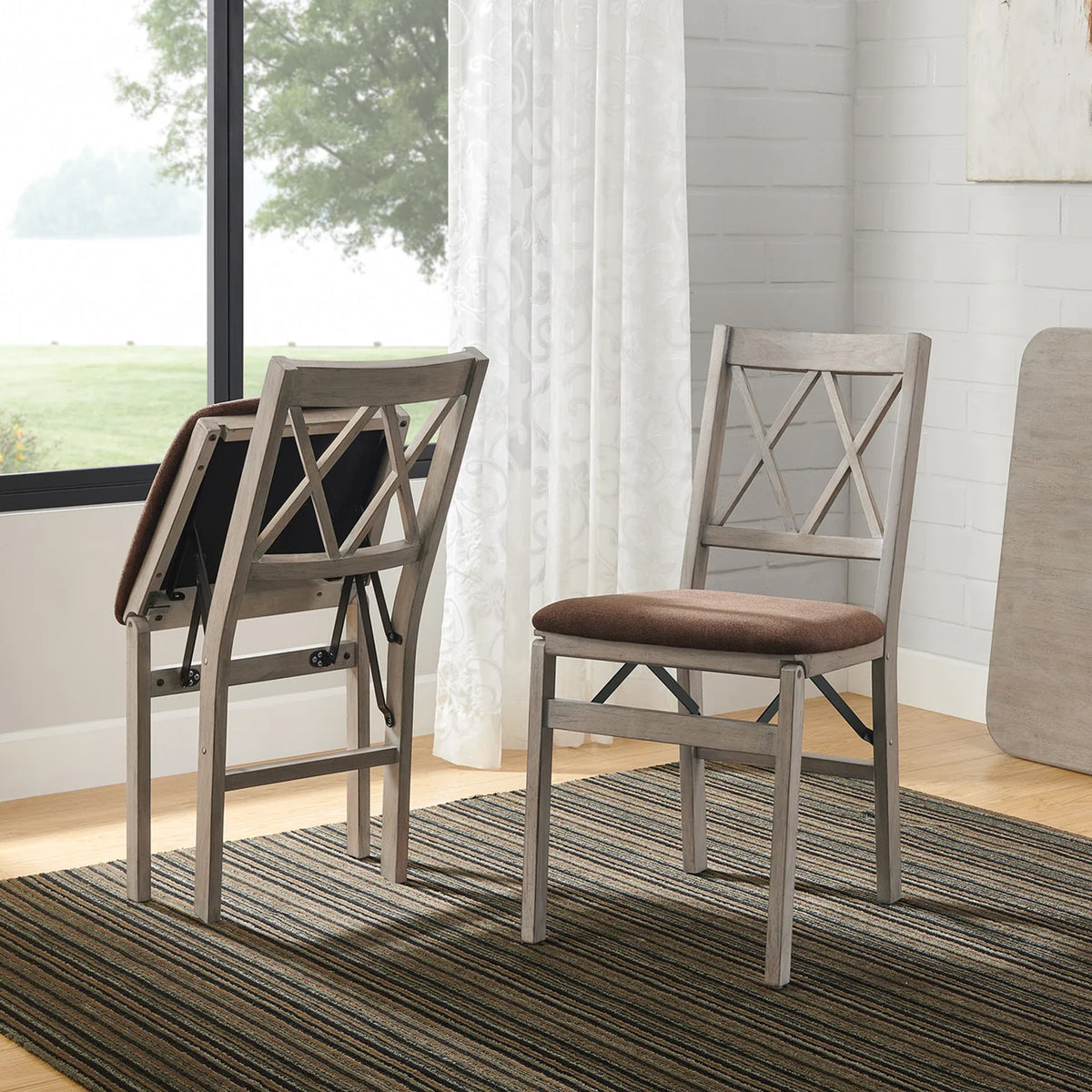 Stakmore Double X Wooden Folding Dining Chairs, Padded Seat, Driftwood, Set of 2