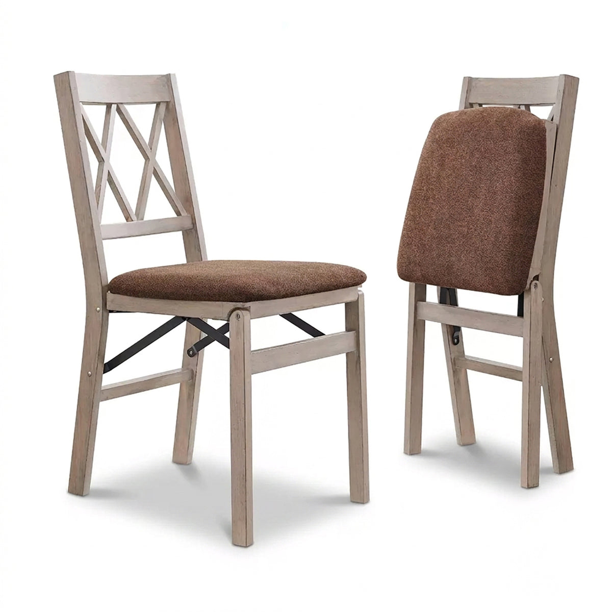 Stakmore Double X Wooden Folding Dining Chairs, Padded Seat, Driftwood, Set of 2