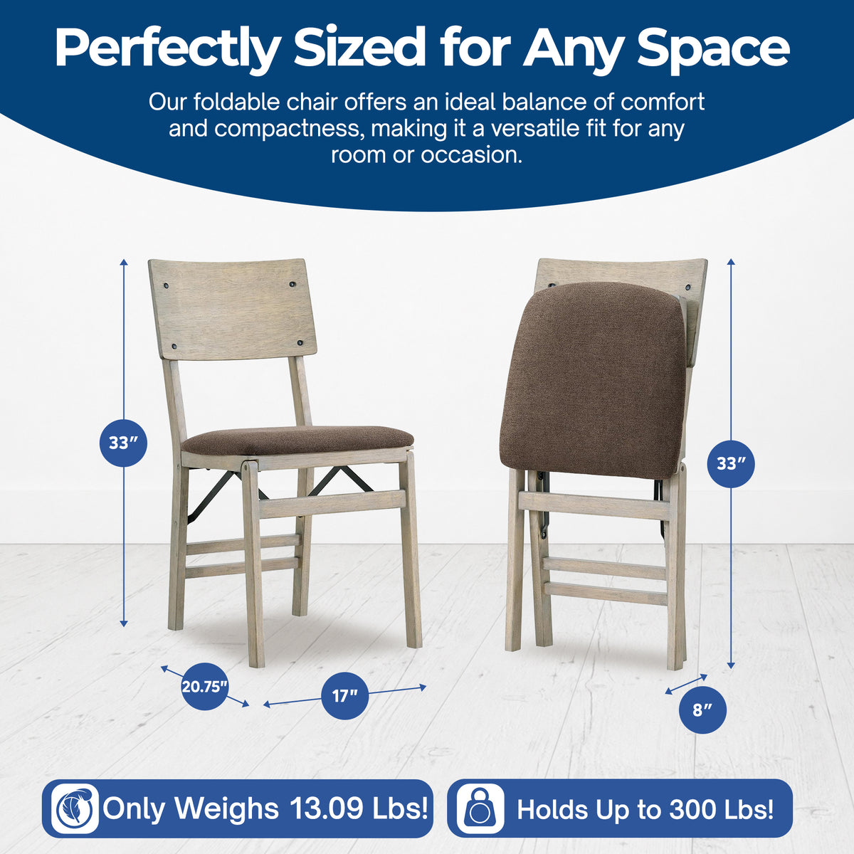 Stakmore Solid Wood Folding Dining Chairs with Padded Seat, Driftwood, Set of 2 + Stakmore 32x32 Wooden Square Folding Card Table, Straight Edge, Driftwood Frame