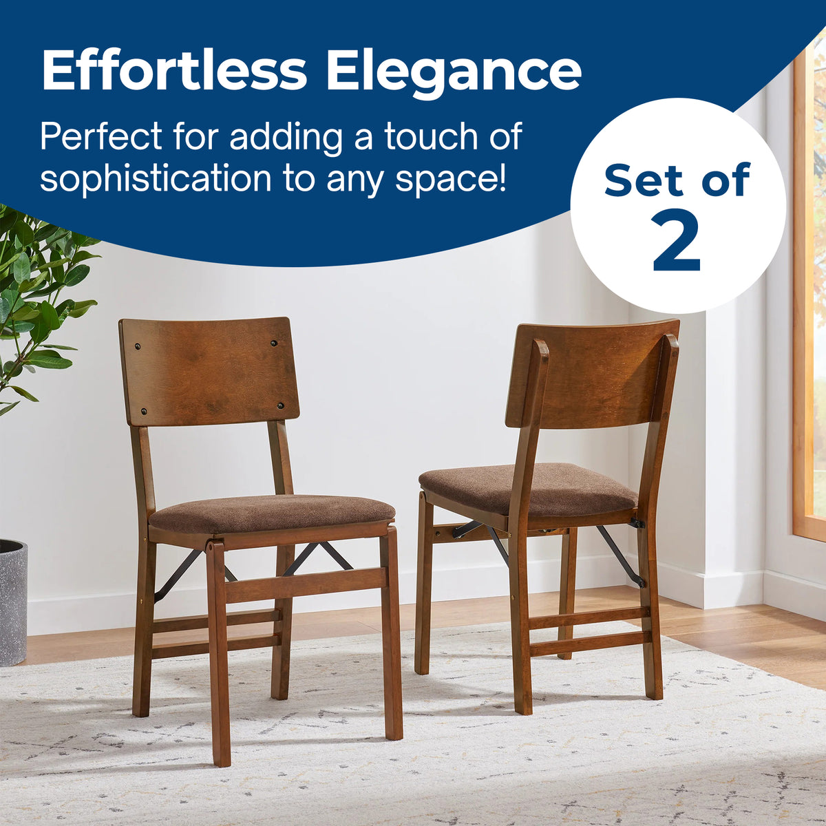 Stakmore Solid Wood Folding Dining Chairs with Padded Seat, Fruitwood, Set of 2