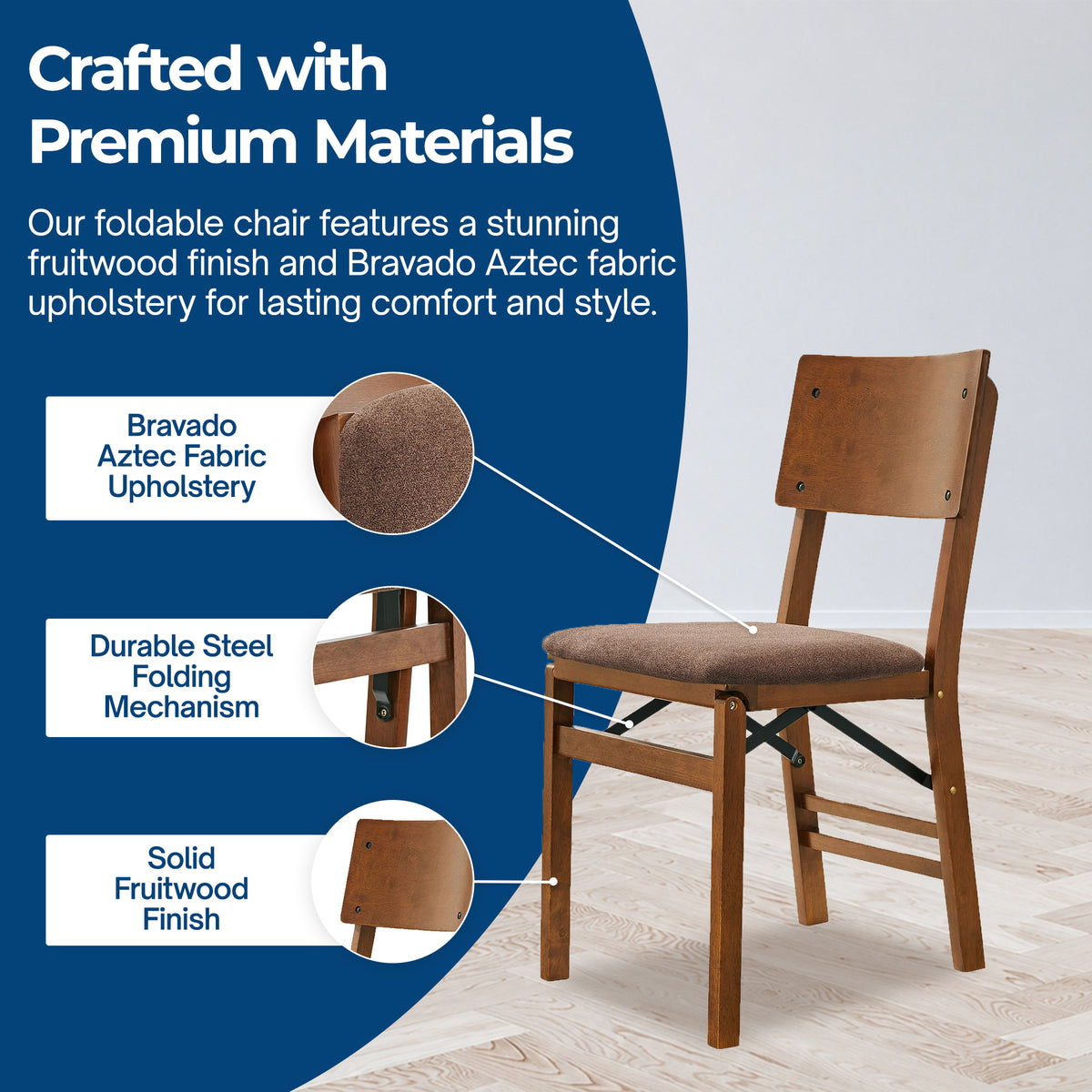Stakmore Solid Wood Folding Dining Chairs with Padded Seat, Fruitwood, Set of 2