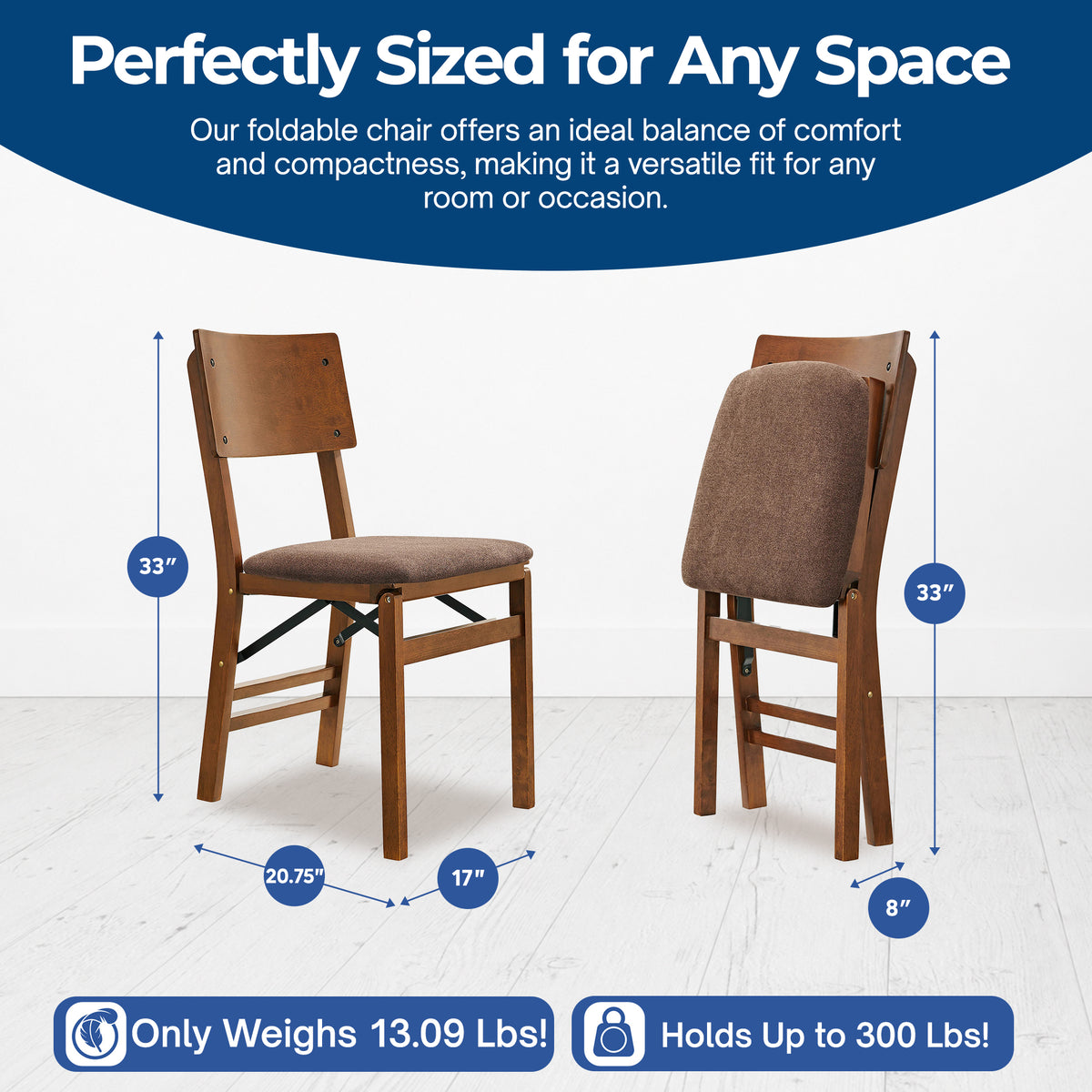 Stakmore Solid Wood Folding Dining Chairs with Padded Seat, Fruitwood, Set of 2