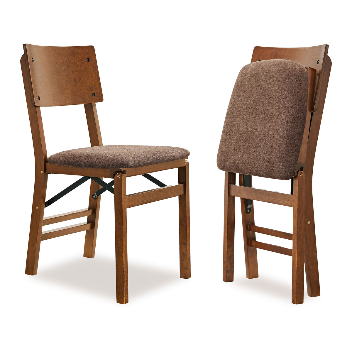 Stakmore Solid Wood Folding Dining Chairs with Padded Seat, Fruitwood, Set of 2