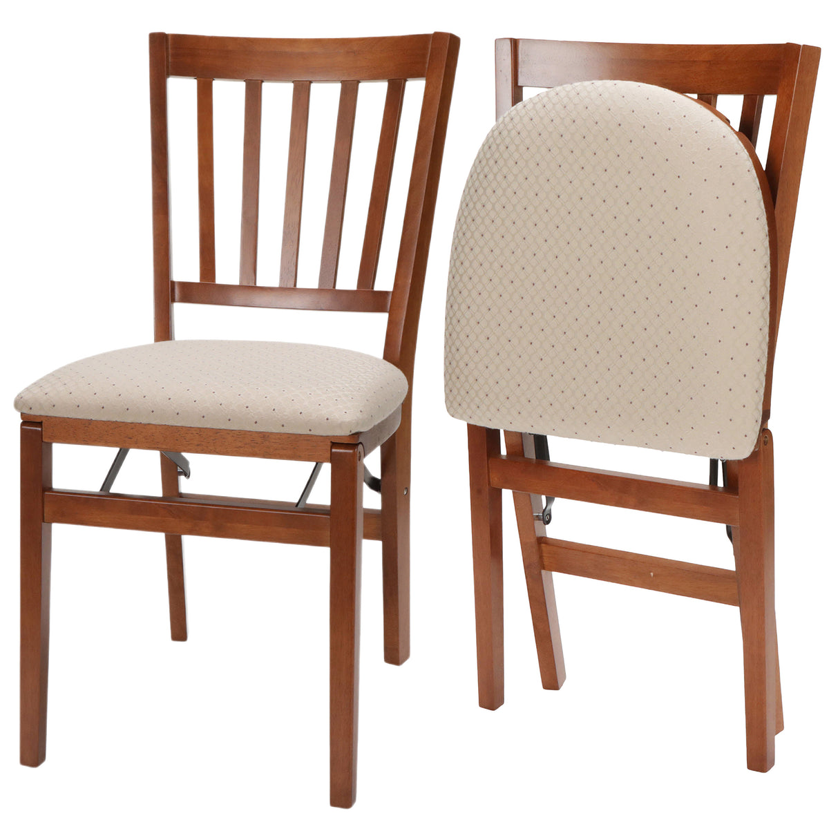 MECO Stakmore Wood Upholstered Seat Folding Chair Set, Fruitwood (Open Box)