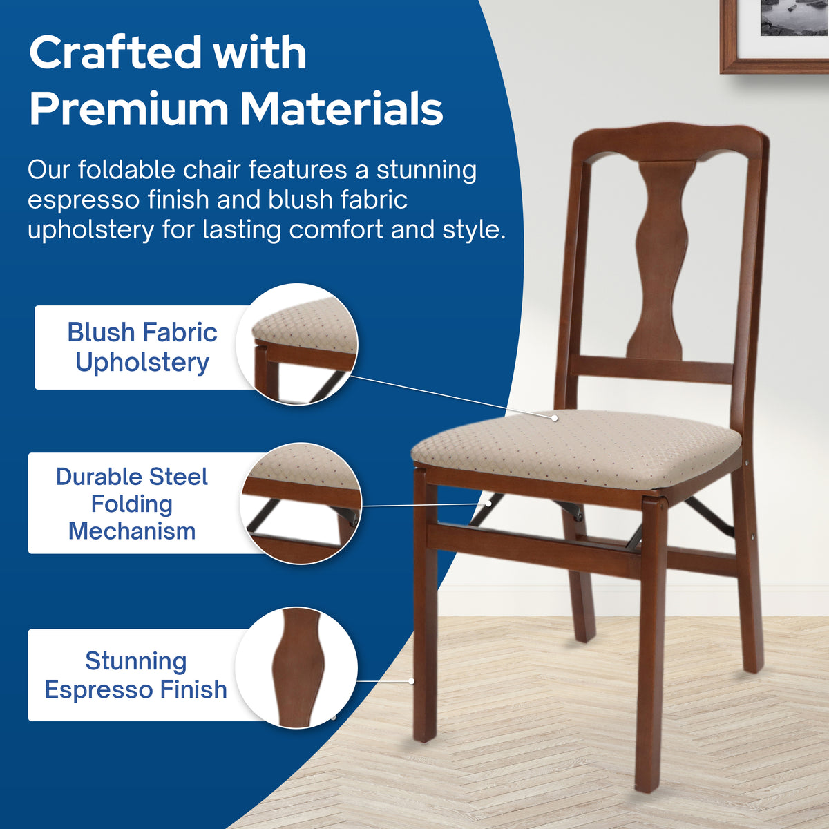 Stakmore Queen Anne Wooden Folding Chair with Padded Seat, Set of 2 (Open Box) - VMInnovations