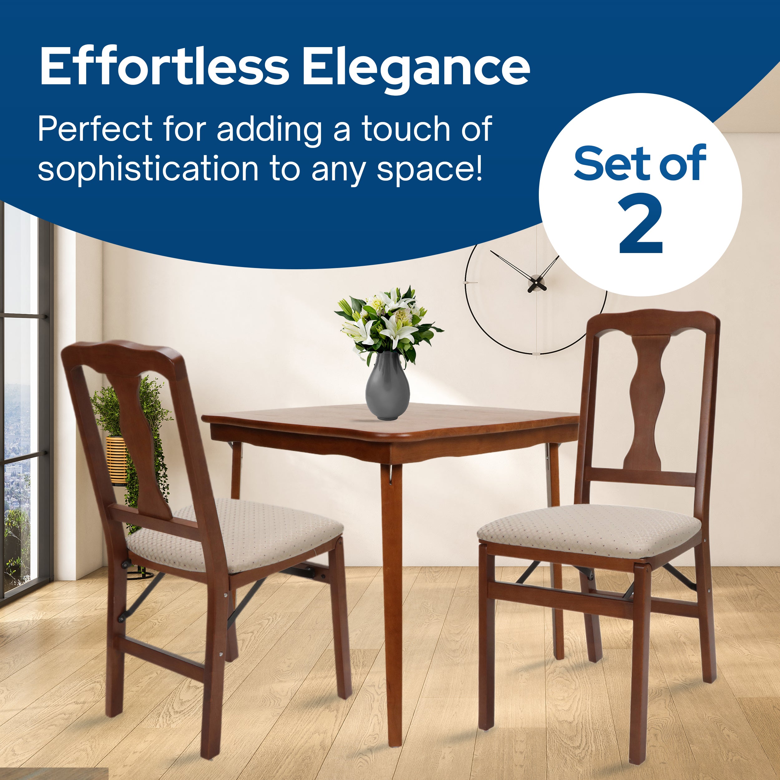 Stakmore Queen Anne Wooden Folding Chair with Padded Seat, Set of 2 (Open Box)