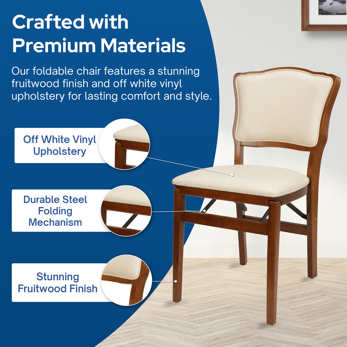 Stakmore 2 Pack French Fabric Upholstered Seat Folding Chair Set, Fruitwood - VMInnovations