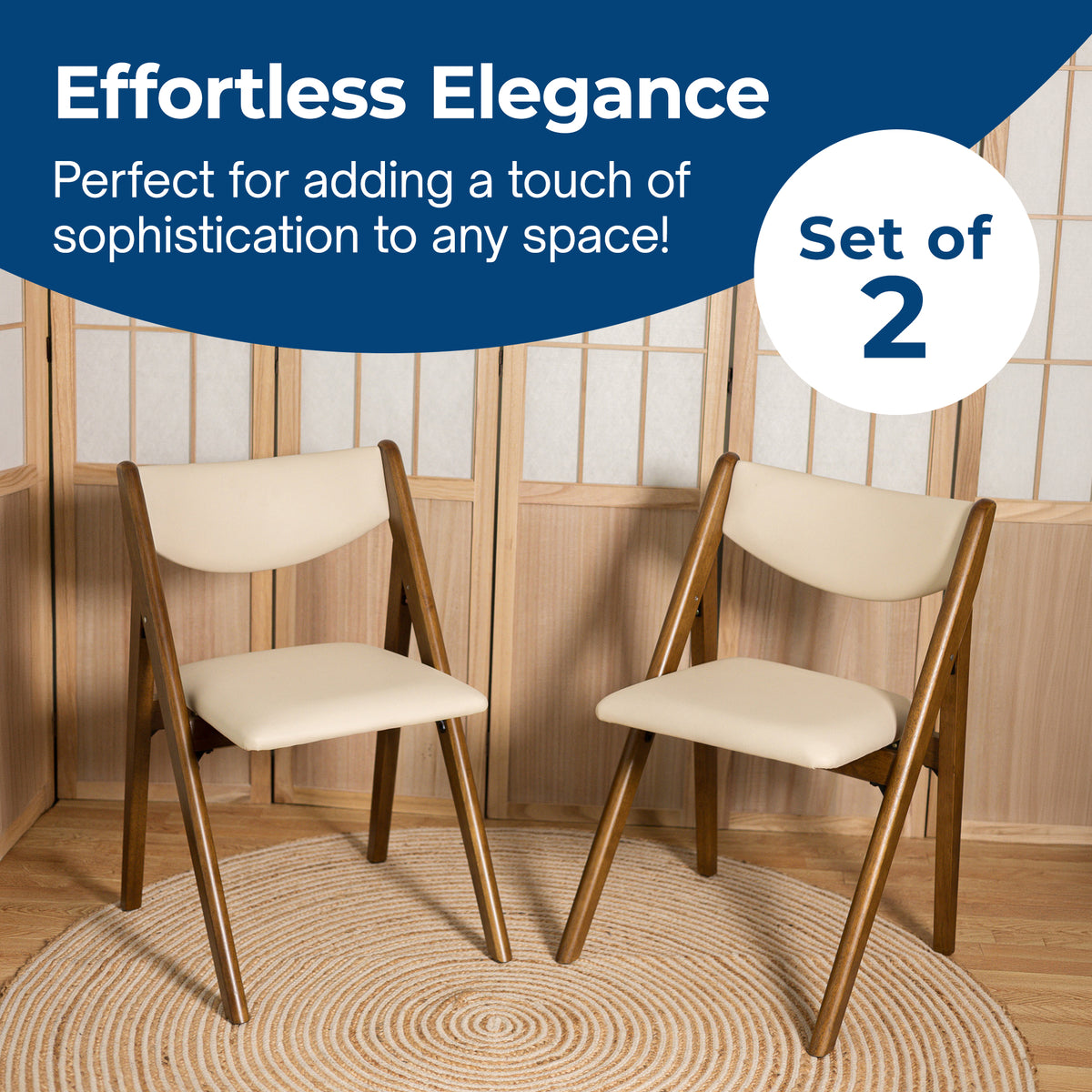 Stakmore 2 Pack Retro Modern Wood Folding Chair, Upholstered Seat, Fruitwood